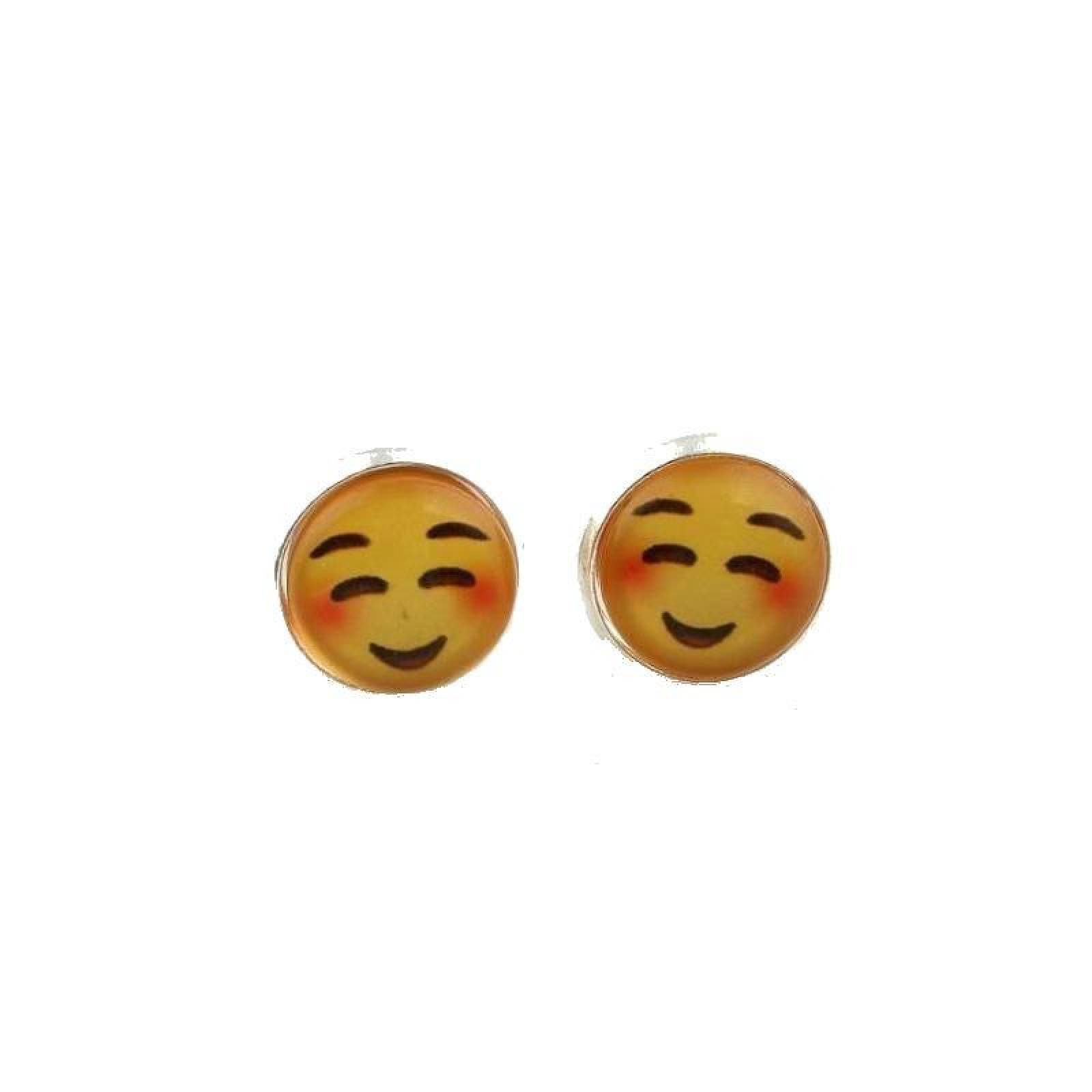 Joya Aretes Broquel Emoji Carita Sonrie Ojos Cerrados Acero