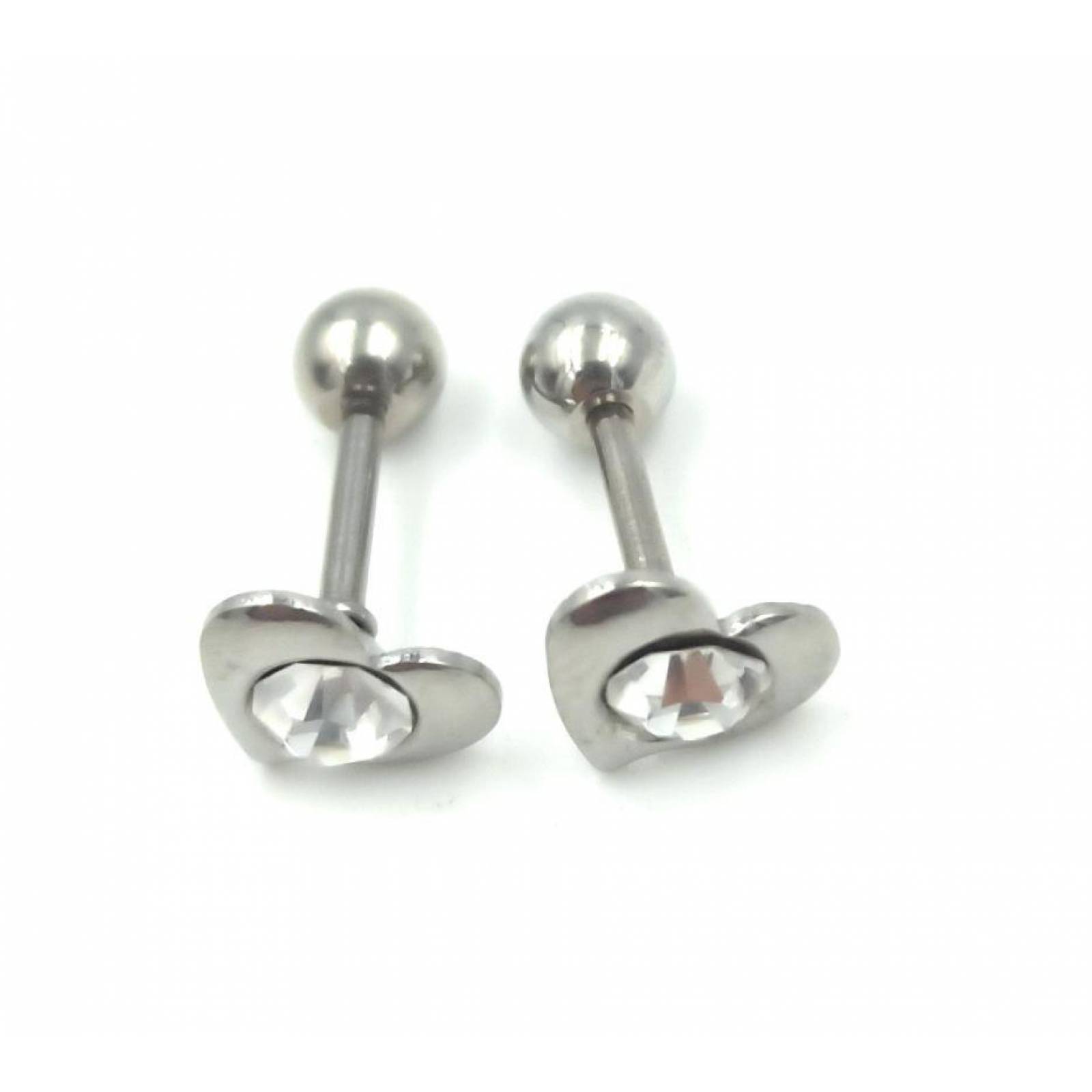 Aretes broquel Acero Plateado corazon con piedra zirconia para bebe