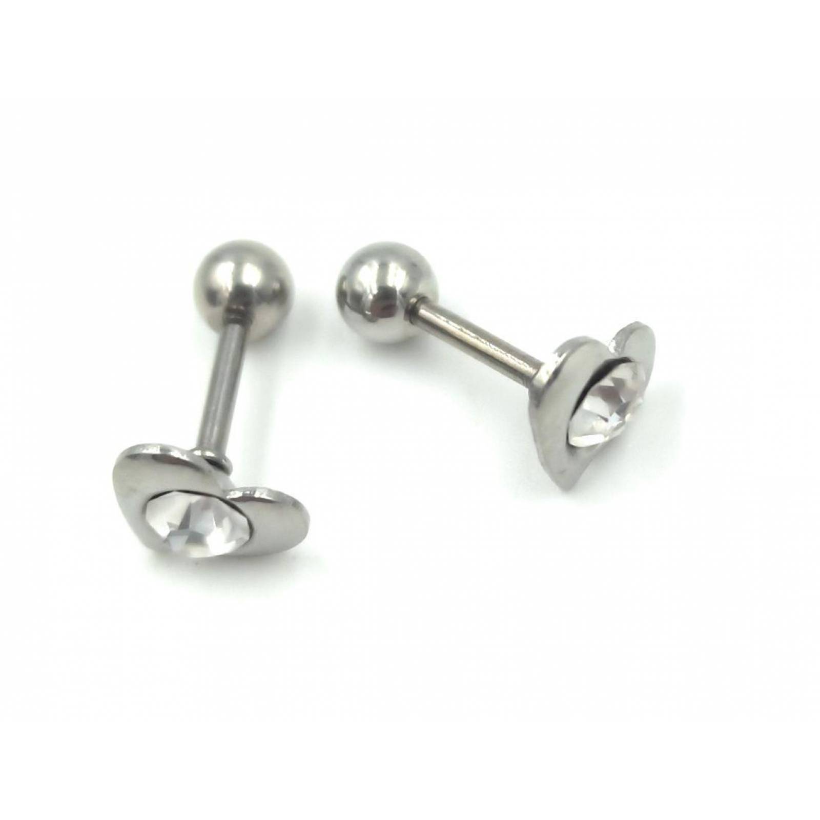 Aretes broquel Acero Plateado corazon con piedra zirconia para bebe