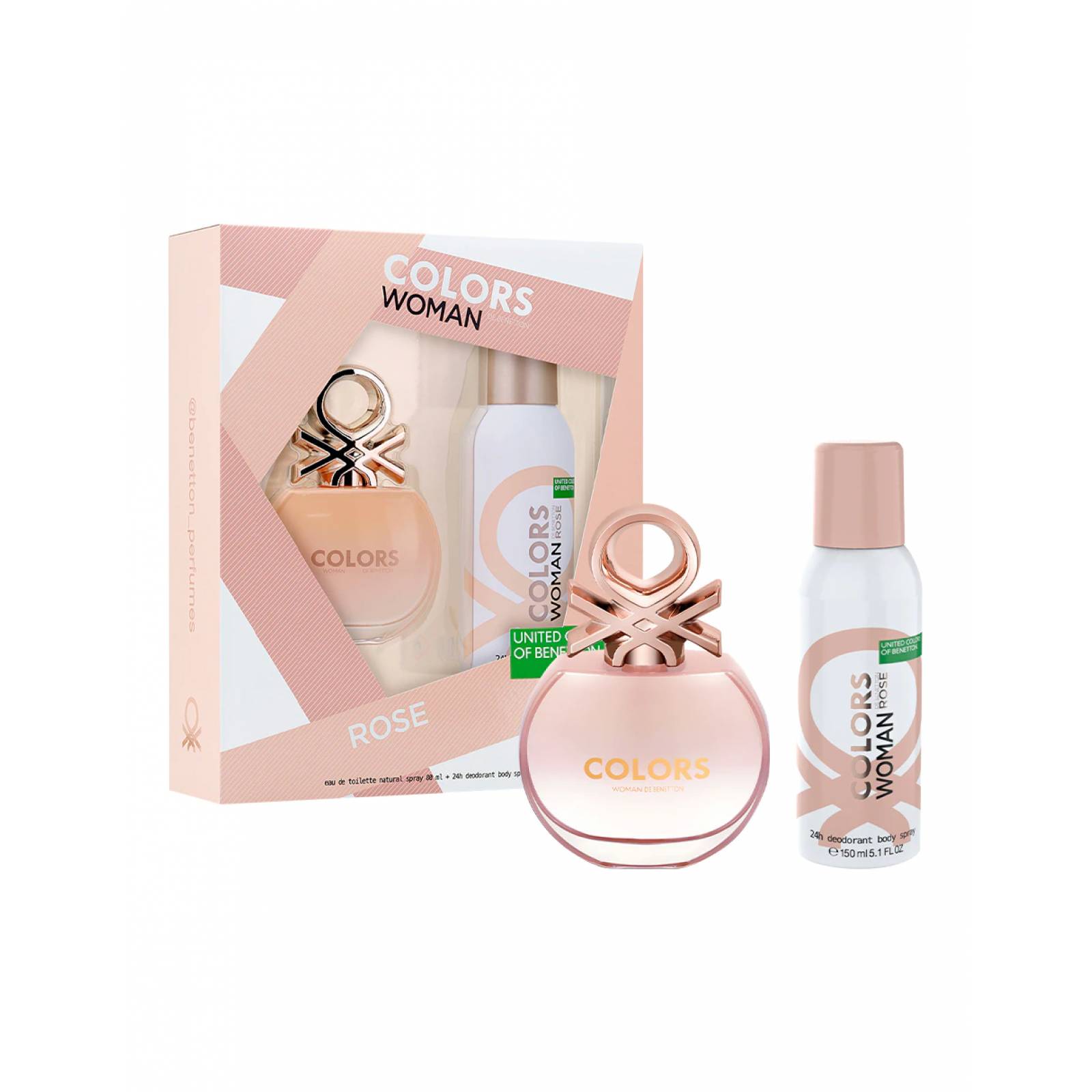 SET COLORS ROSE EDT 80ML + DESODORANTE 150ML BENETTON PERFUME PARA DAMA