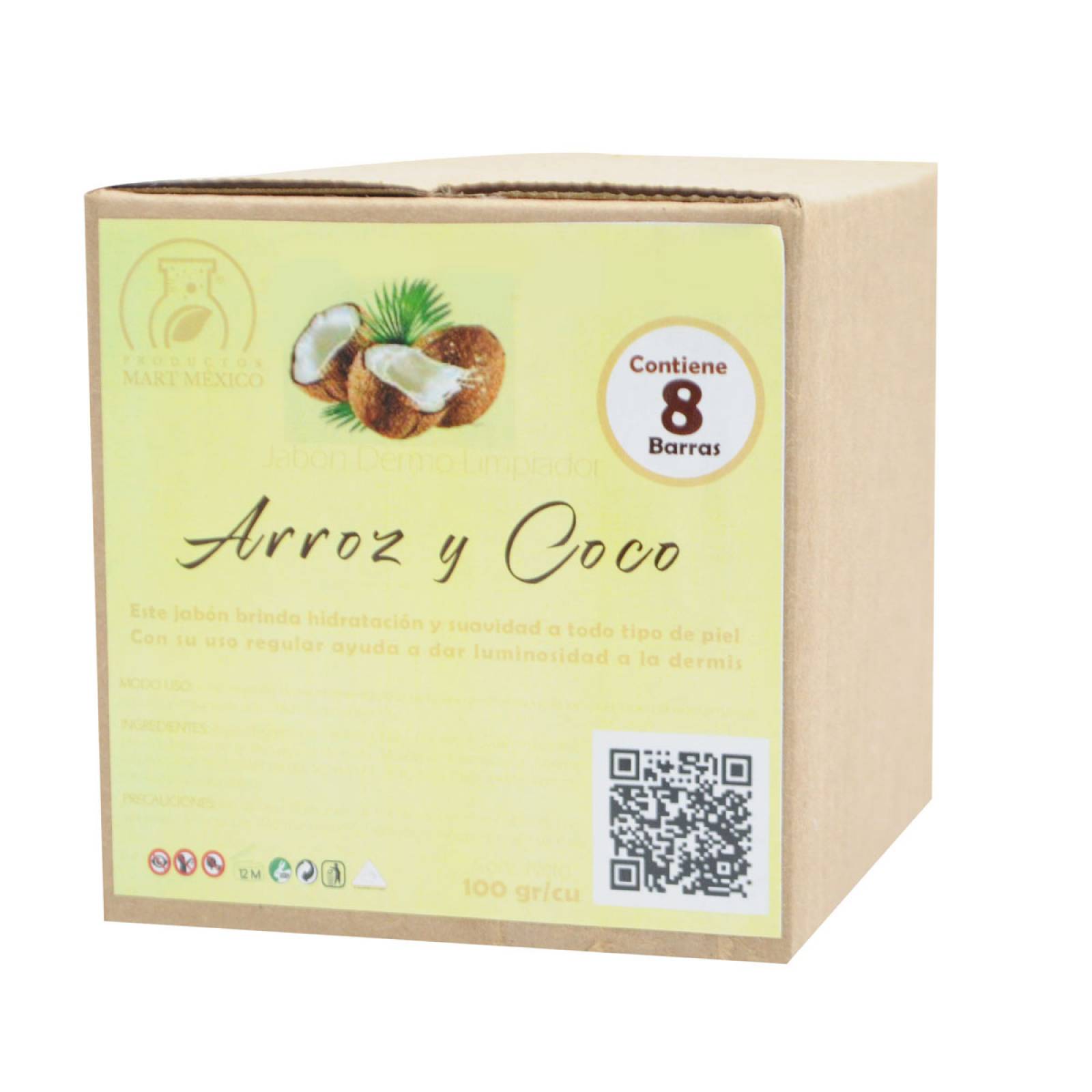 Jabón Artesanal Arroz & Coco Hidratante (8 Piezas)