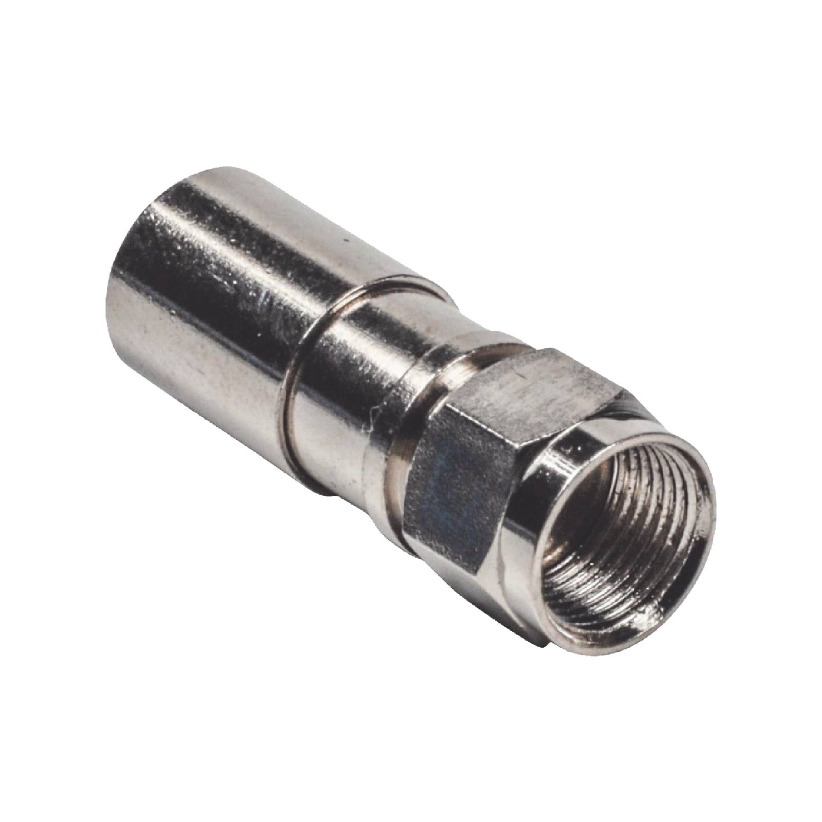 Conector F Macho de Compresión, Metálico para cable RG-6, Cuerpo de Bronce Niquelado.