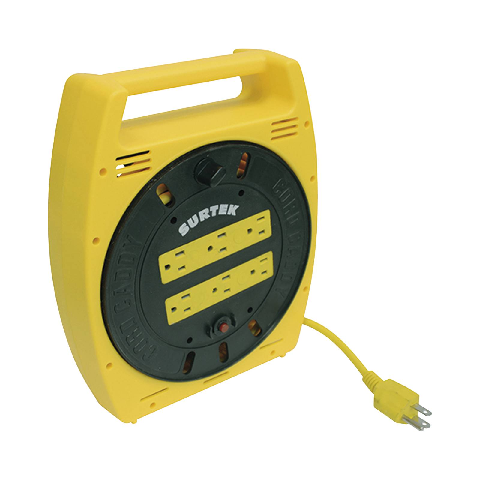 Extensión eléctrica tipo carrete multicontacto 6 metros con 6 entradas.