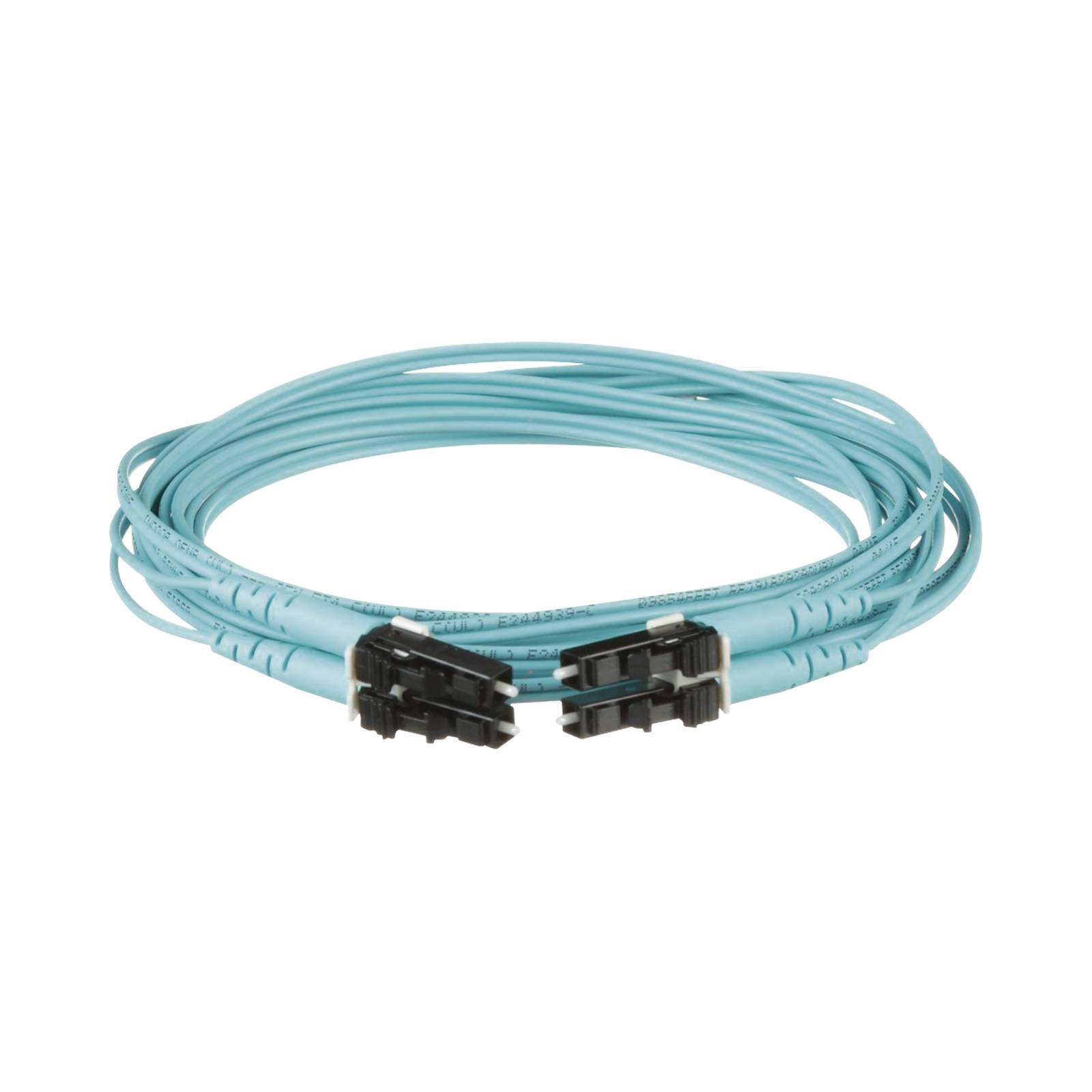 Jumper de Fibra Optica Multimodo 50/125 OM3, LC-LC Duplex, OFNR (Riser), Color Aqua, 3 Metros
