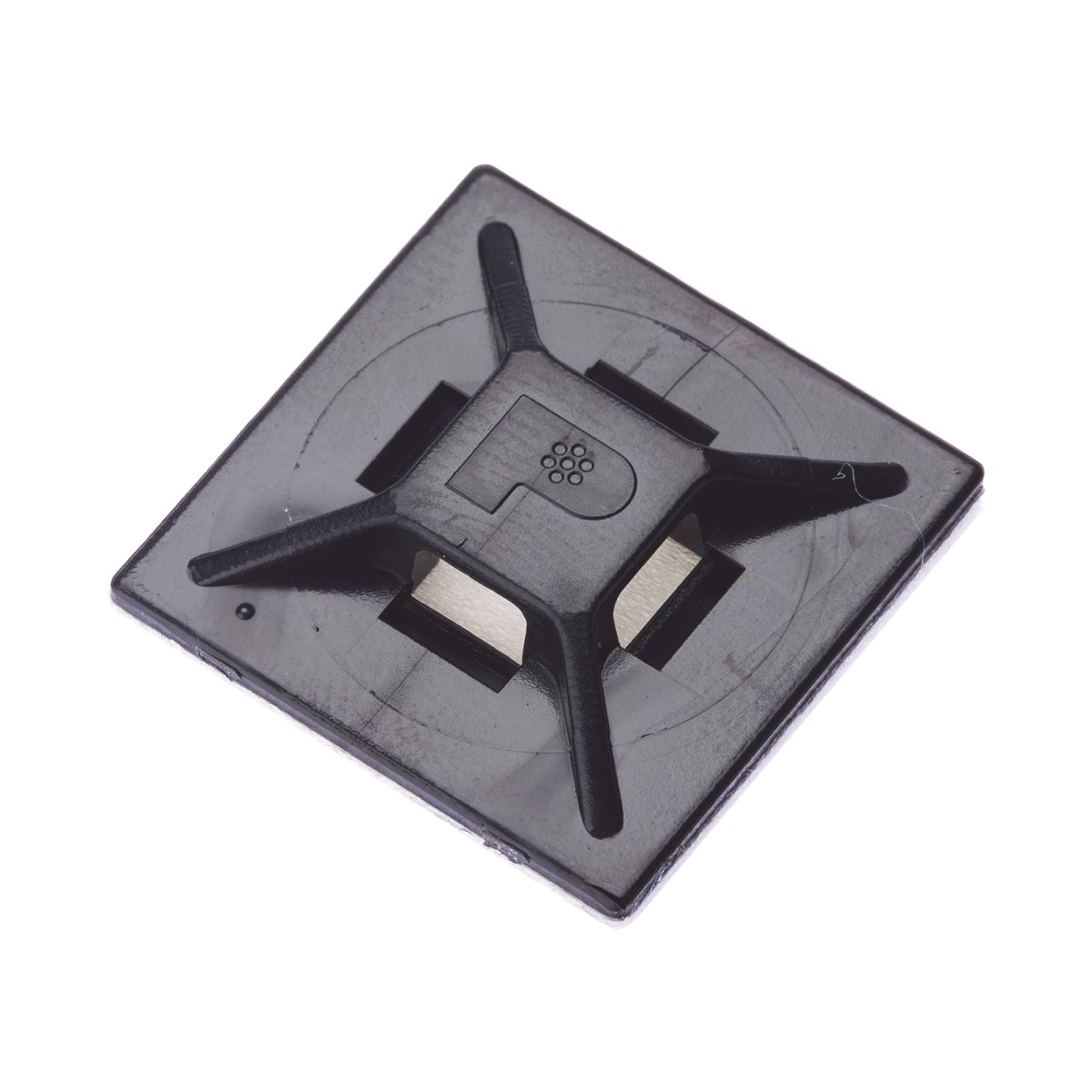 Sujetador Para Cable con Cinchos, de 4 vías, con Adhesivo Acrilico, 25.4 x 25.4mm (1in x 1in), Color Negro, Uso en Exterior, 1 pieza