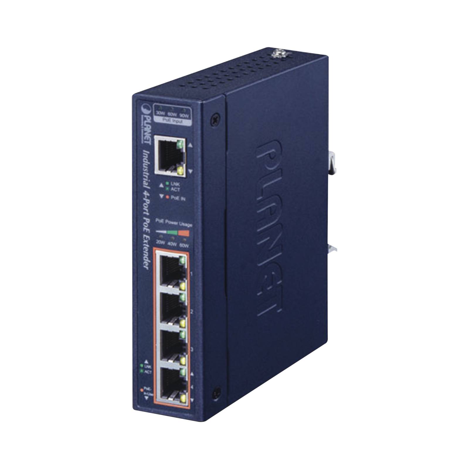 Extensor Industrial , Entrada PoE 802.3 bt y 4 Puertos de Salida Gigabit 802.3 af/at