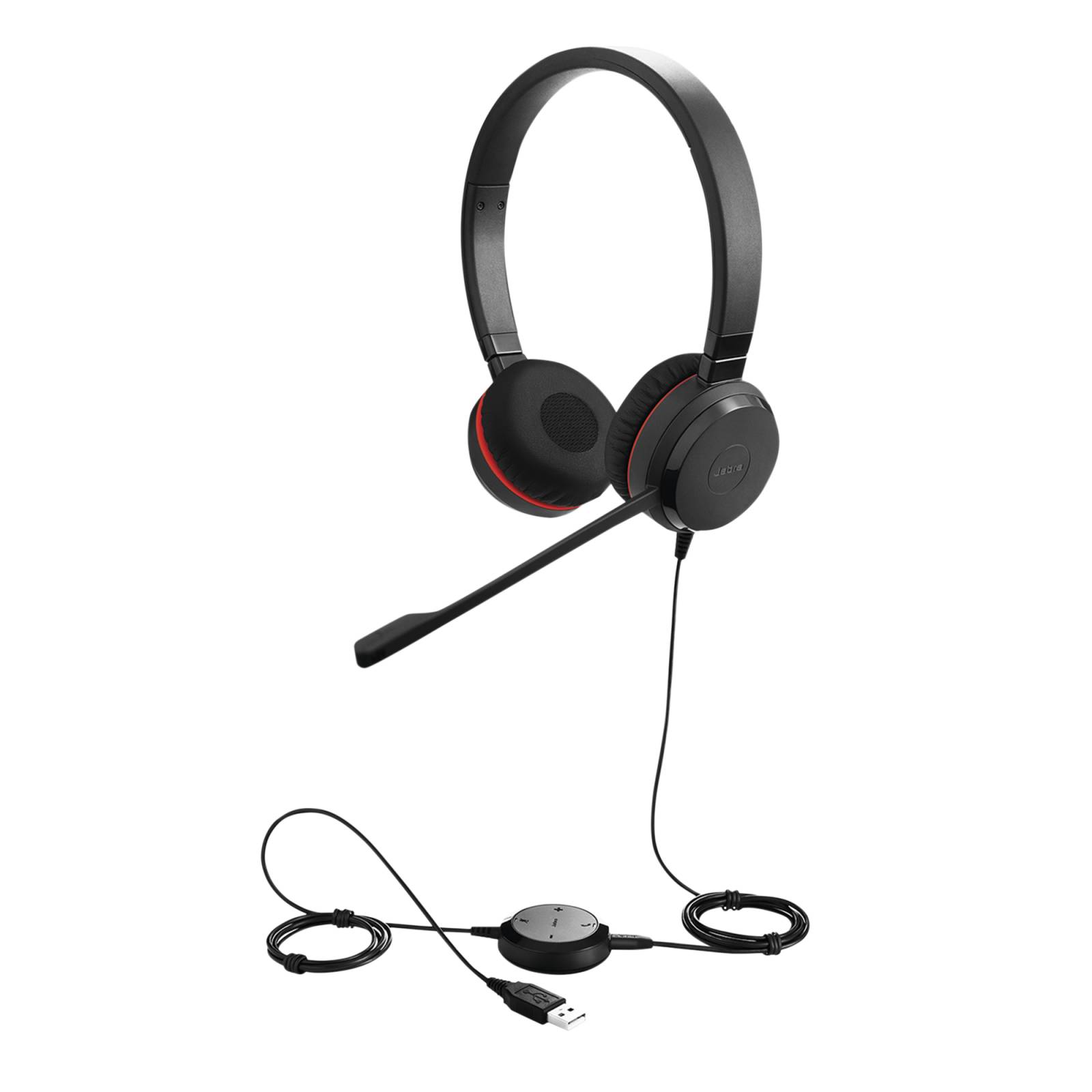 Jabra Evolve 30 Duo con conexión USB / 3.5mm, micrófono con cancelación de ruido y controlador en el cable con botones e indicadores LED (5399-823-309)