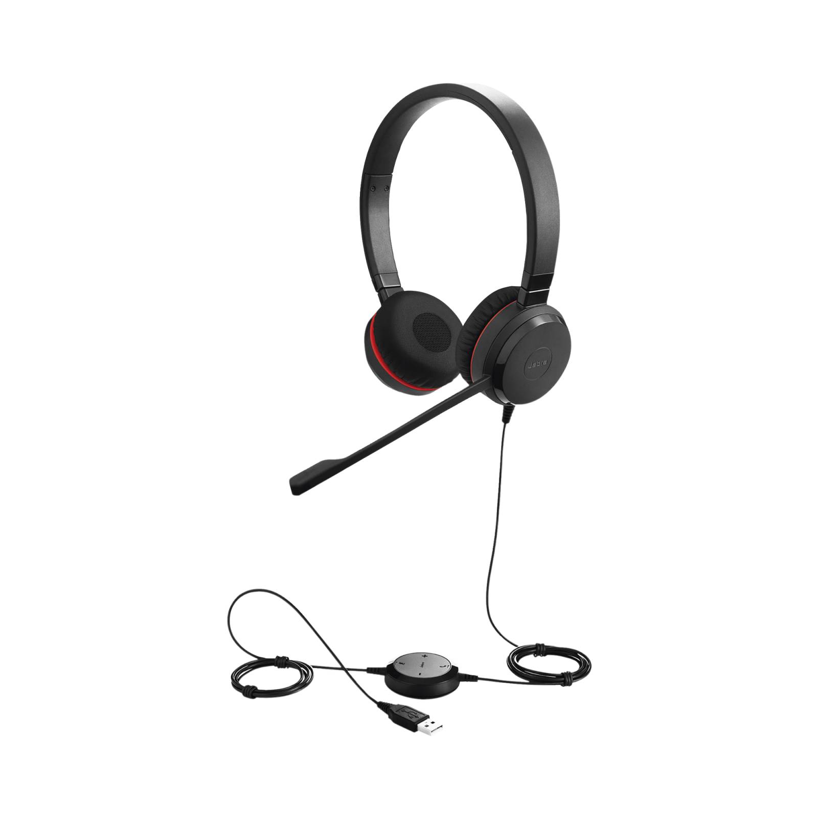 Jabra Evolve 30 Duo con conexión USB / 3.5mm, micrófono con cancelación de ruido y controlador en el cable con botones e indicadores LED (5399-829-309)