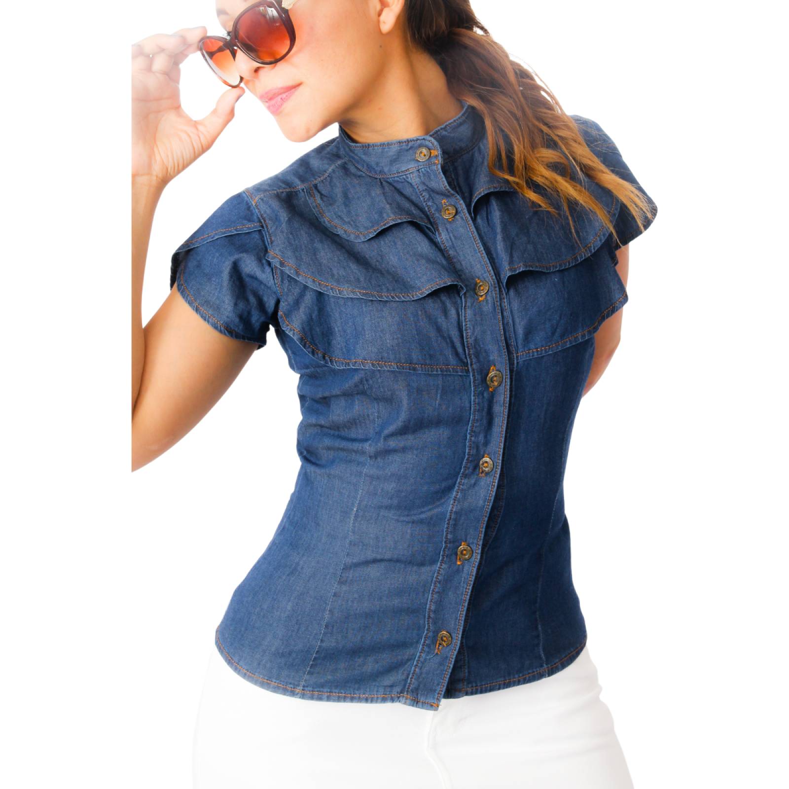 Blusa Casual En Mezclilla De Algodón By Zoly Modcam-01zl-1