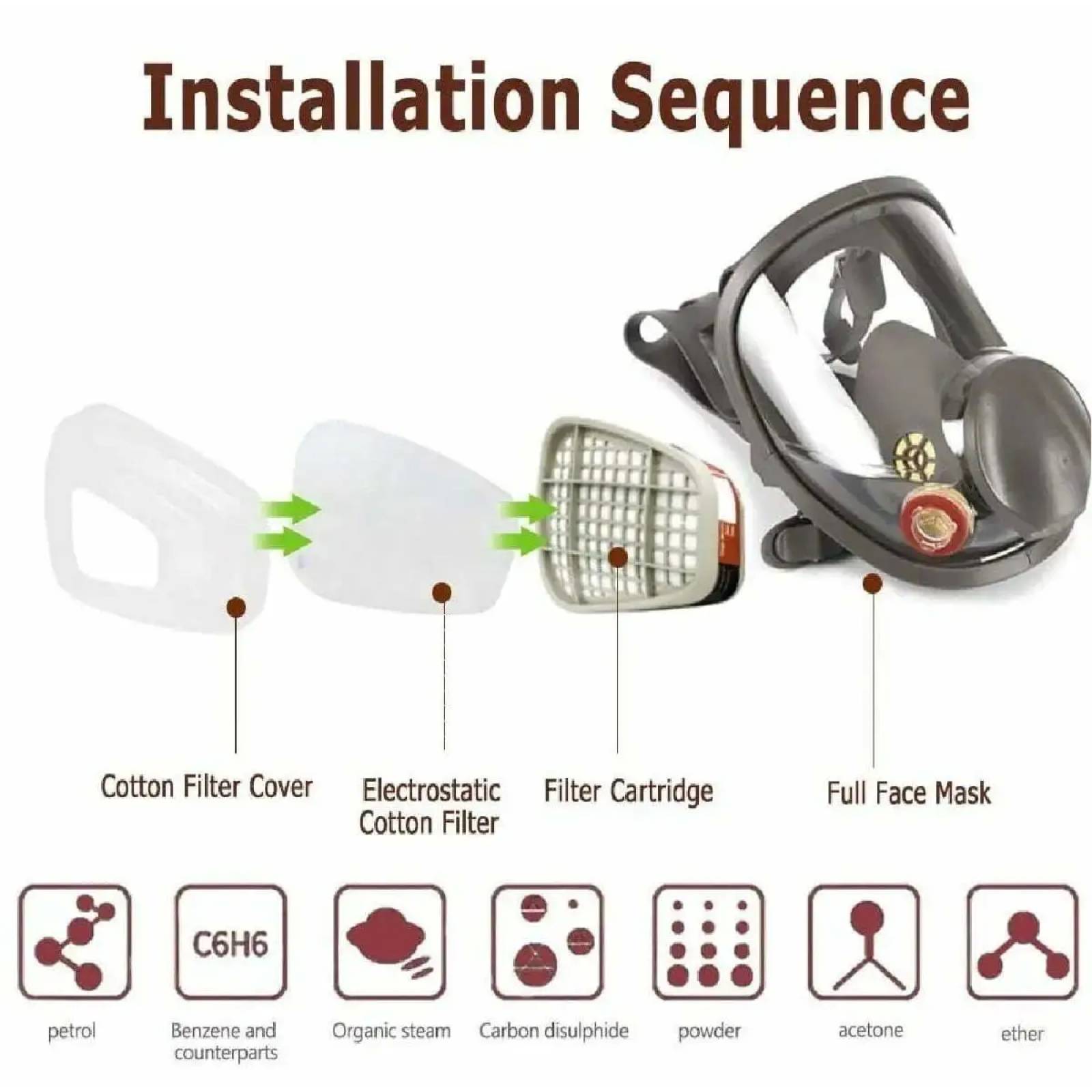 Máscara De Gas Respiración 6800 De Cara Completa Con Filtro
