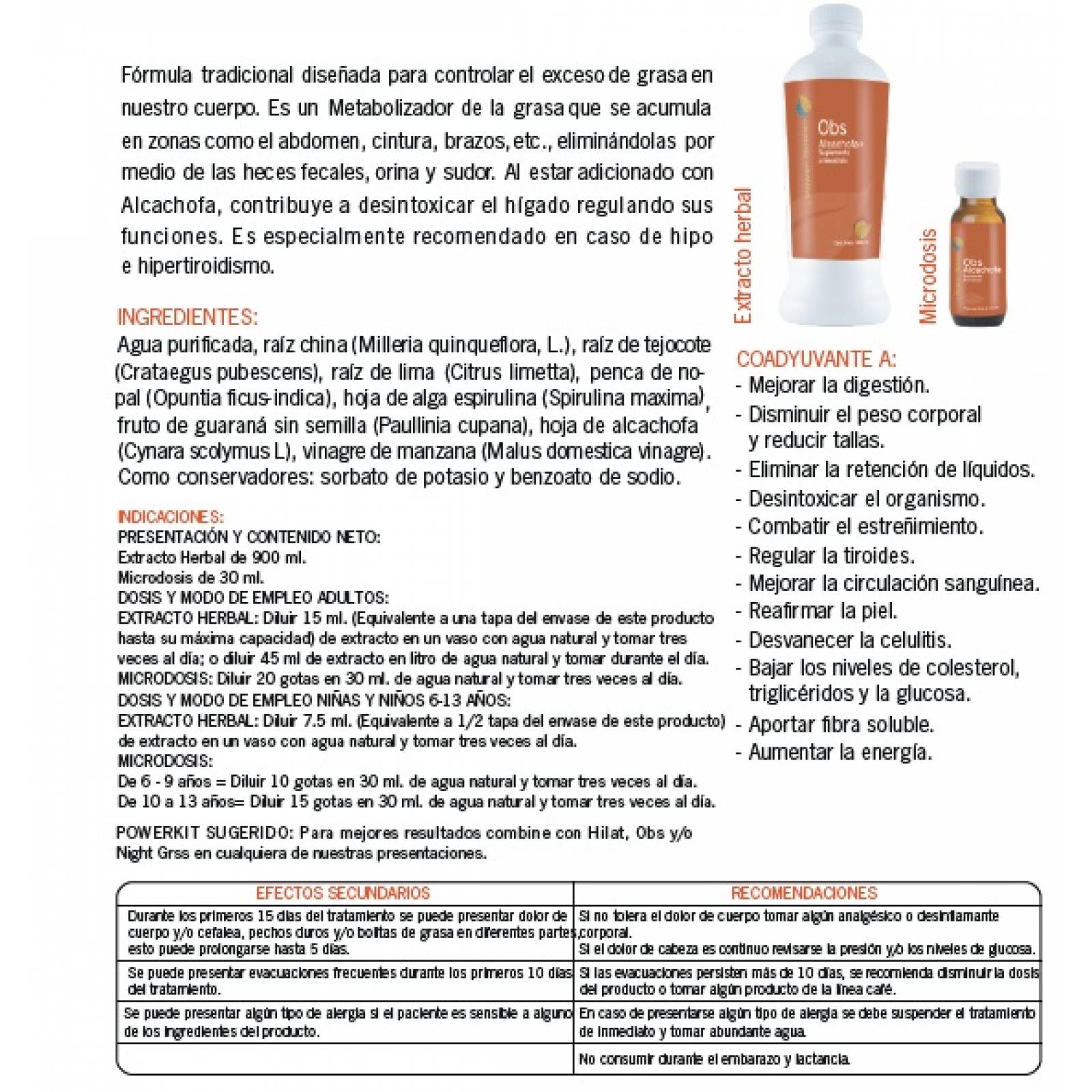 Obs Alcachofa, Extracto herbal