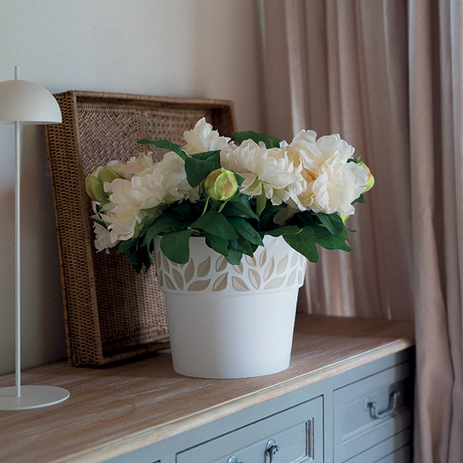 Maceta Blanca Italiana Con Decorado 30 cm