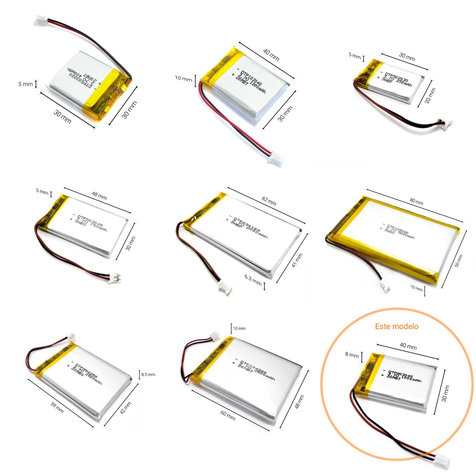 Batería LiPo 3.7v 1000mAh - DTP 