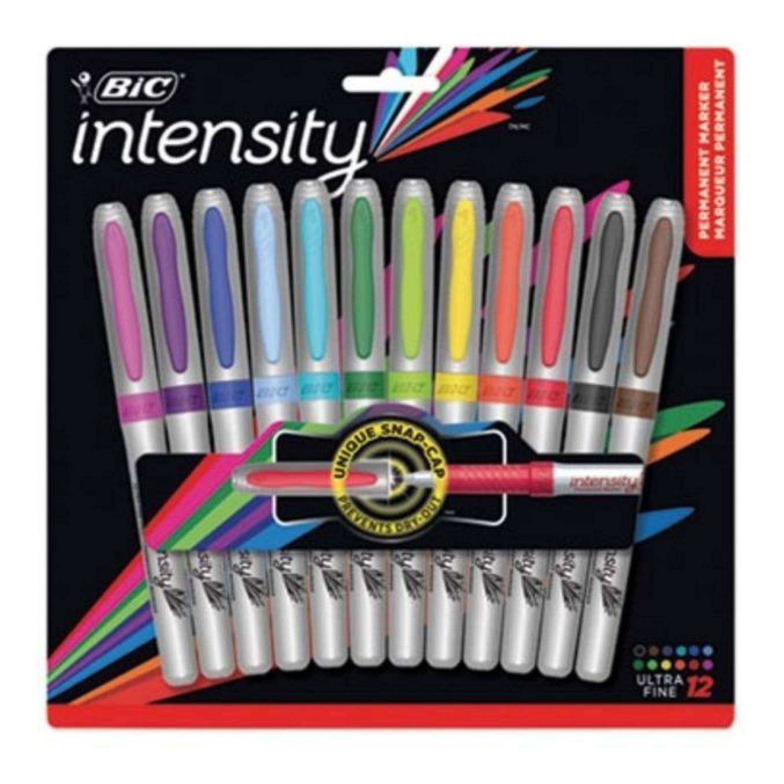 12 Plumones Bic Permanentes Marking Punta Ultrafina 