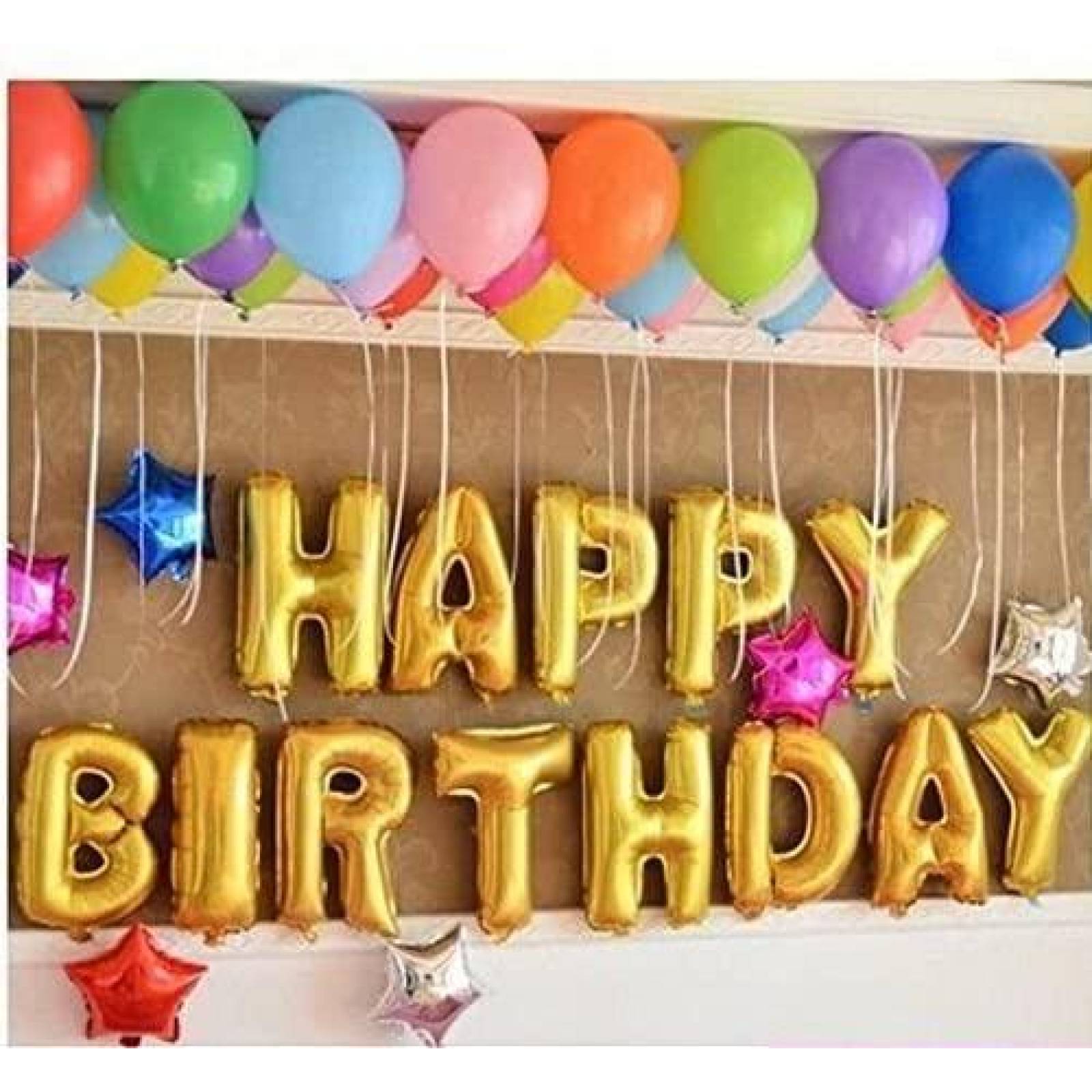 Globos Happy Birthday (letras doradas) 