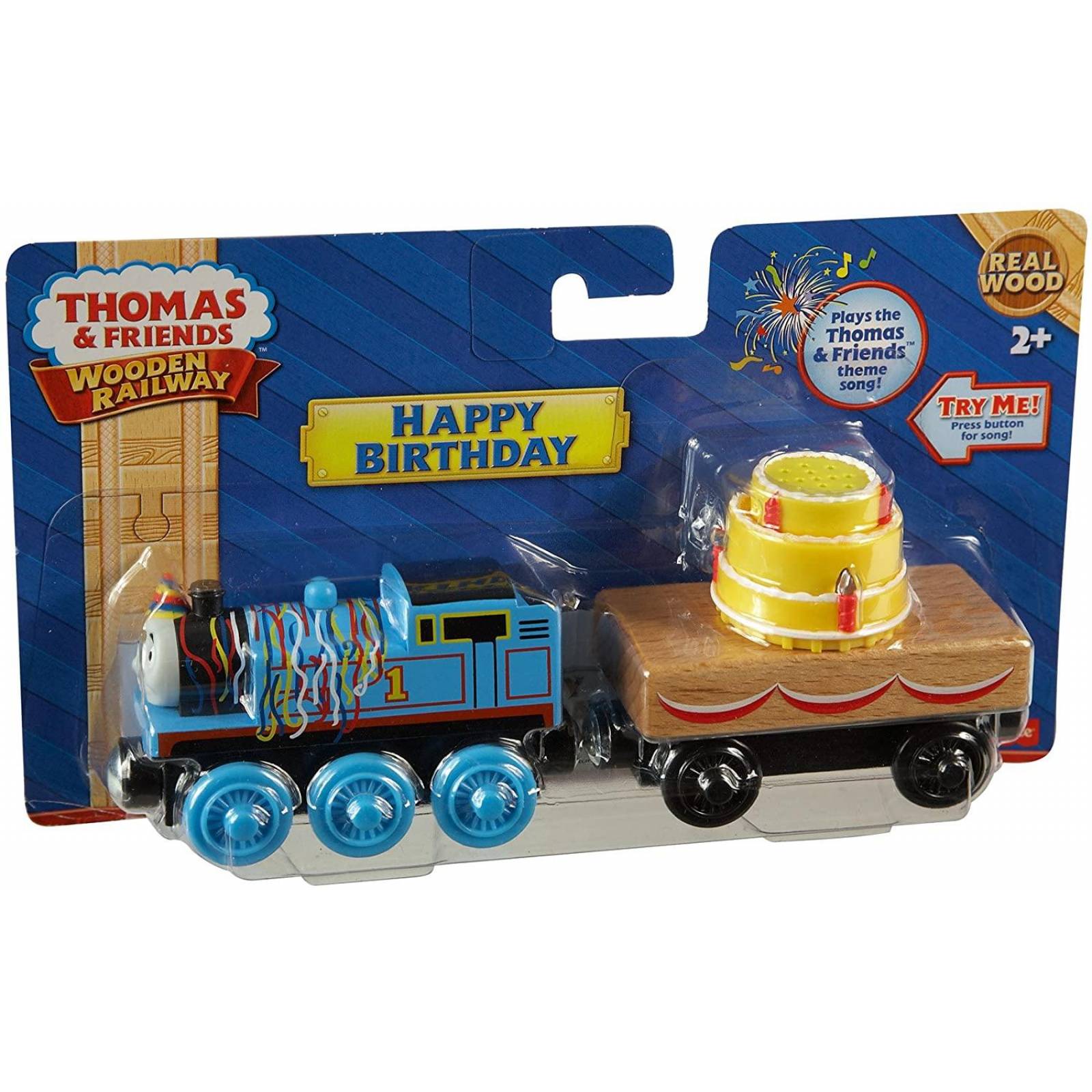 Thomas y amigos con vía de madera y pastel de