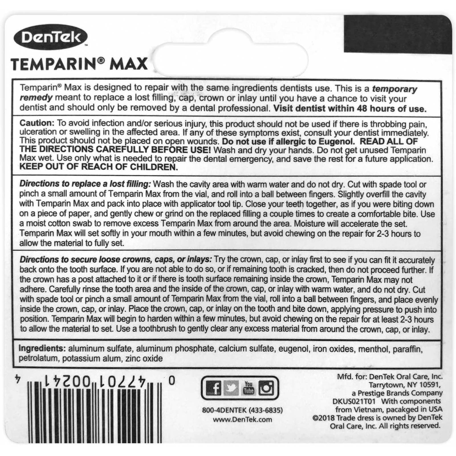 Dentek Temparin Max Repair Kit 5+ Repairs 1.1g 