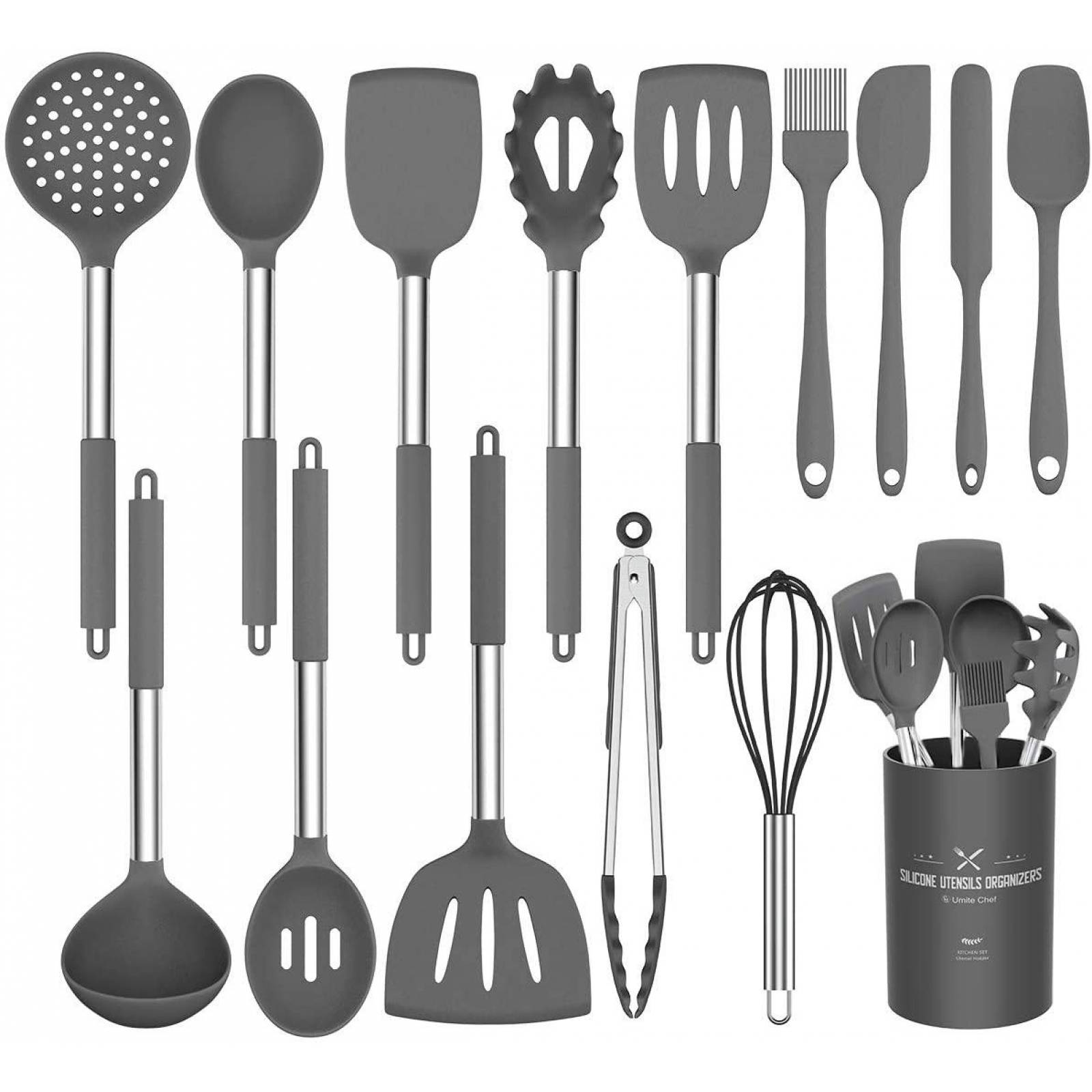 Juego de 15 utensilios de cocina (color gris) 