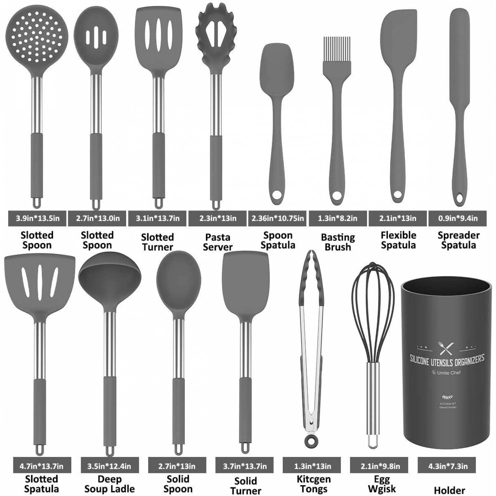 Juego de 15 utensilios de cocina (color gris) 