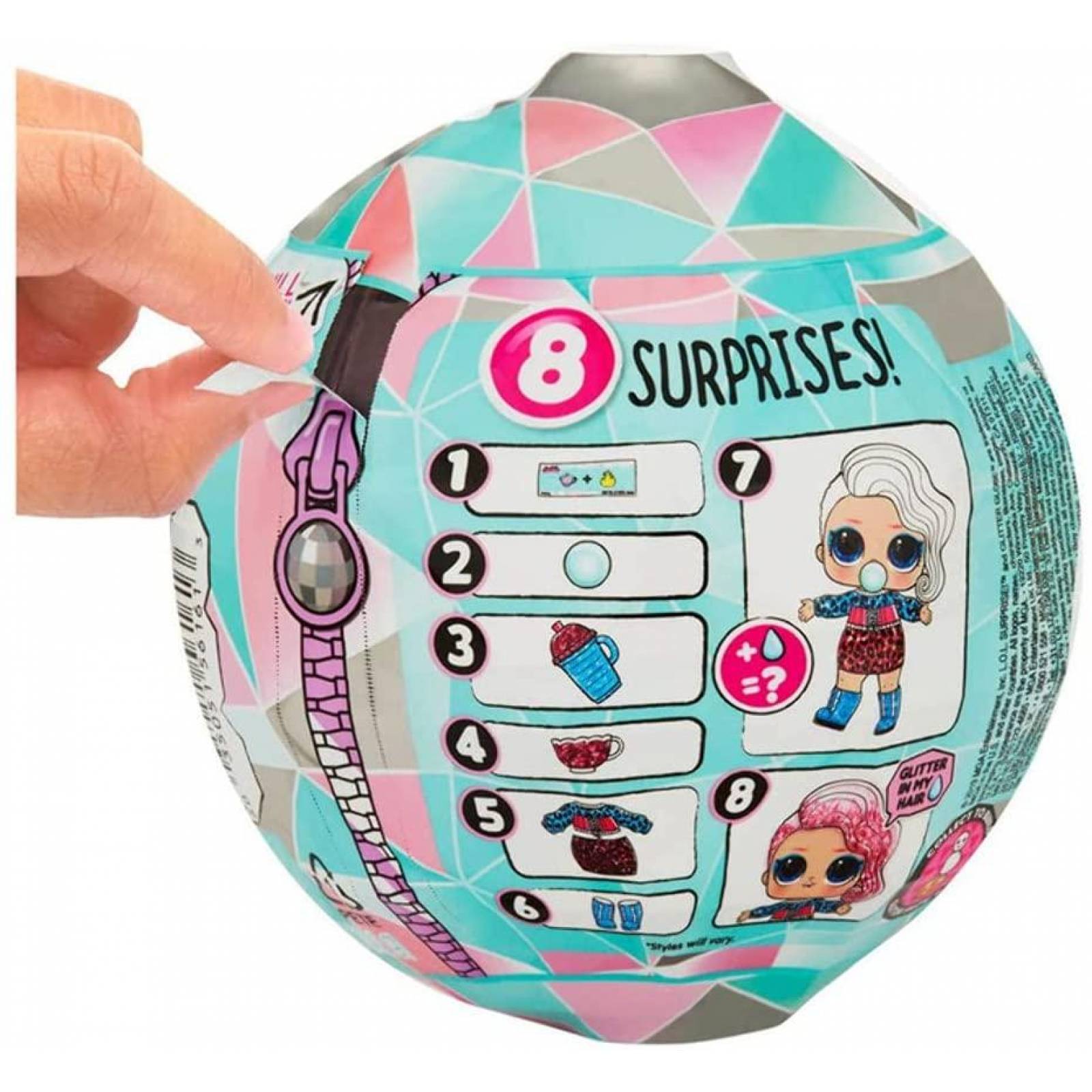 L.O.L. Surprise! Glitter Globe Winter Disco Series, Muñeca 8 sorpresas 
