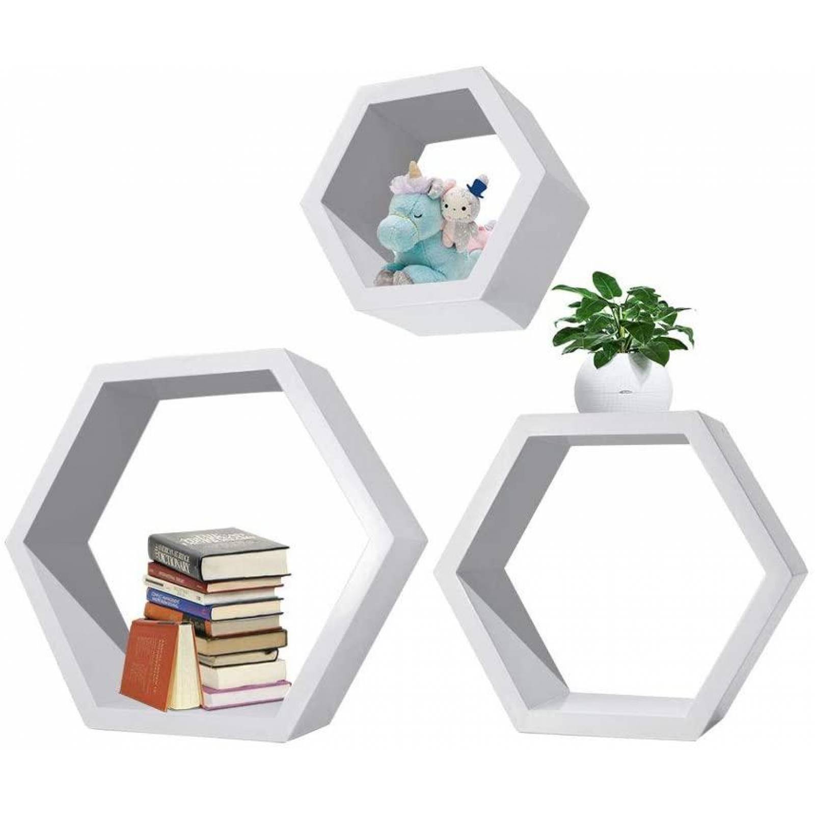 Estantes hexagonales, 3 unidades, blanco 