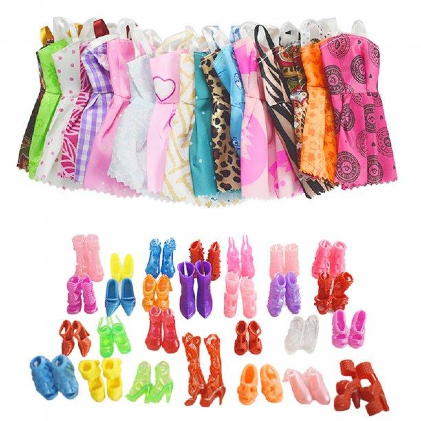 20 vestidos + 20 pares de zapatos para muñecas Barbie 