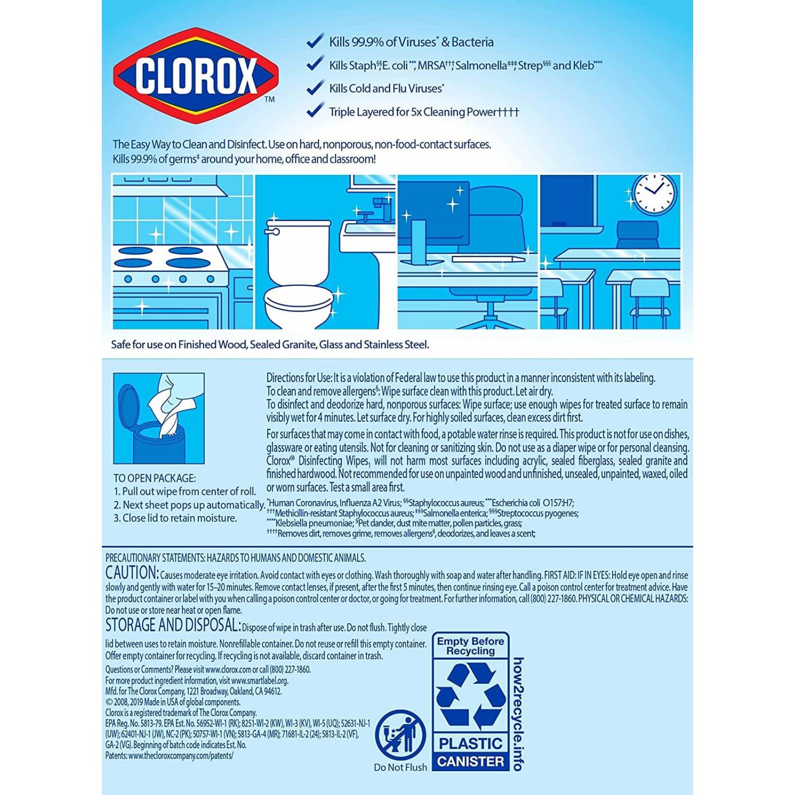 Clorox. Toallitas desinfectantes (paquete de 3)