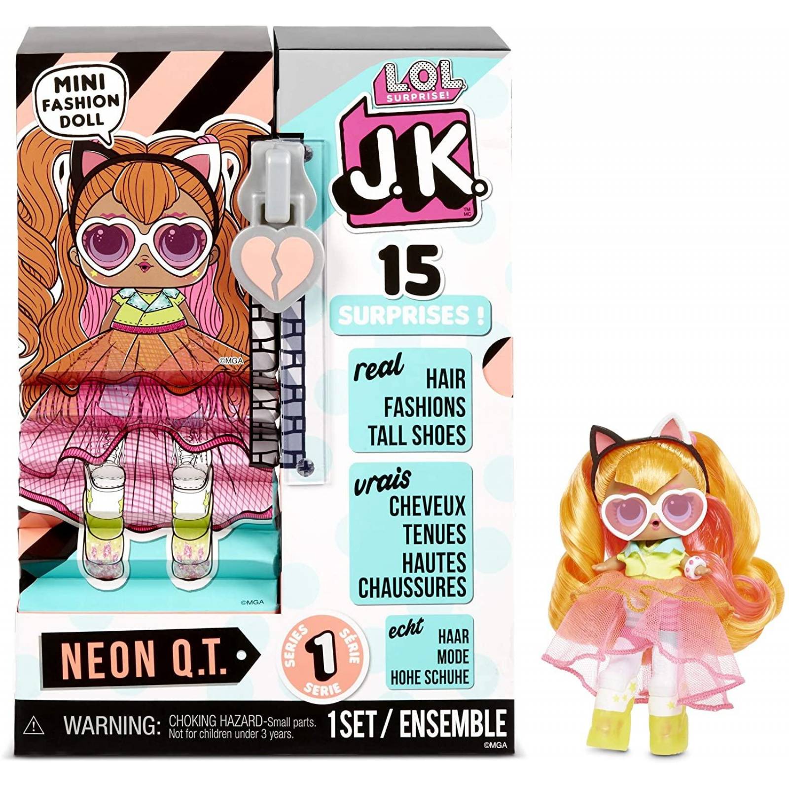 L.O.L. Surprise! JK Neon Q.T. - Minimuñeca de moda con 15 sorpresas 