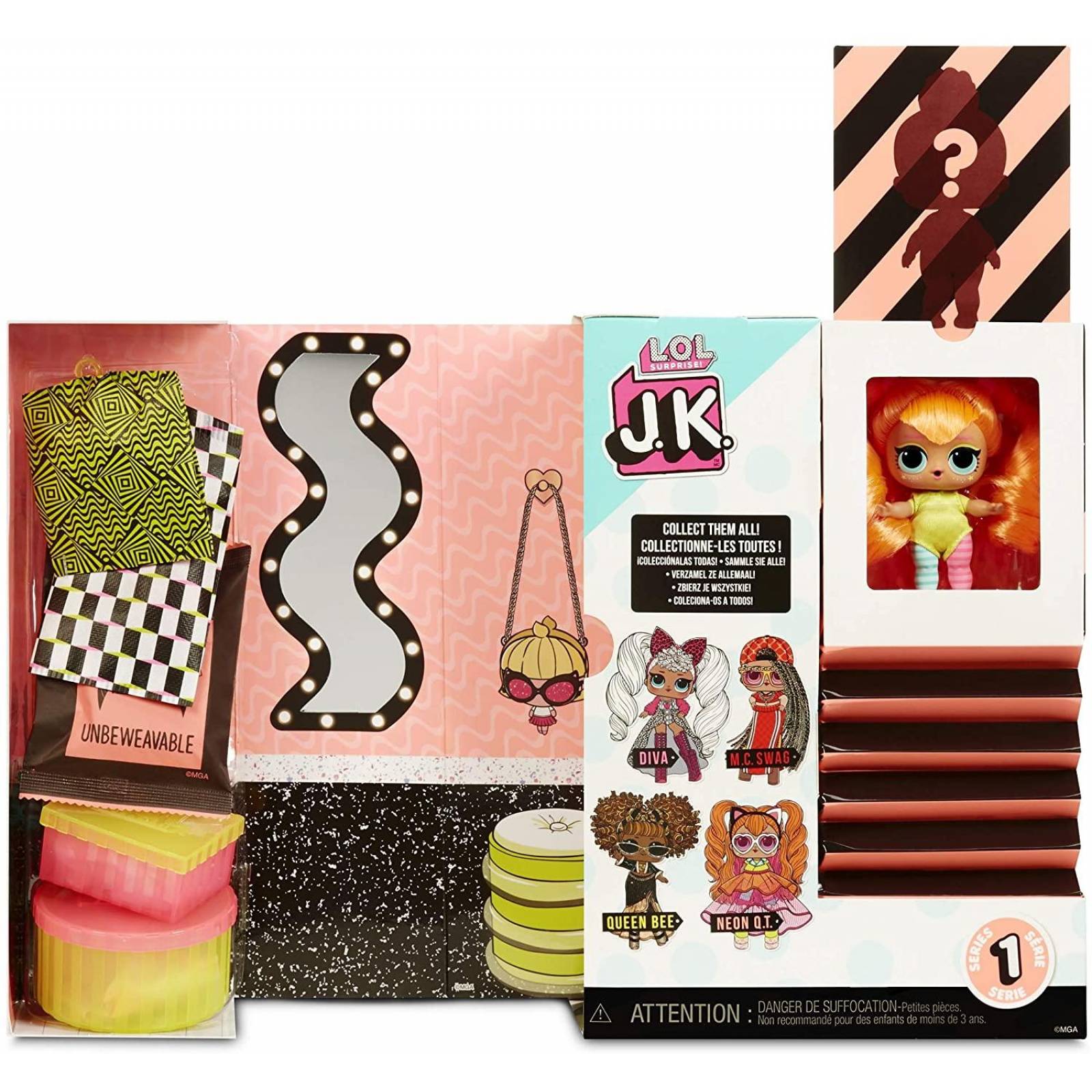 L.O.L. Surprise! JK Neon Q.T. - Minimuñeca de moda con 15 sorpresas 