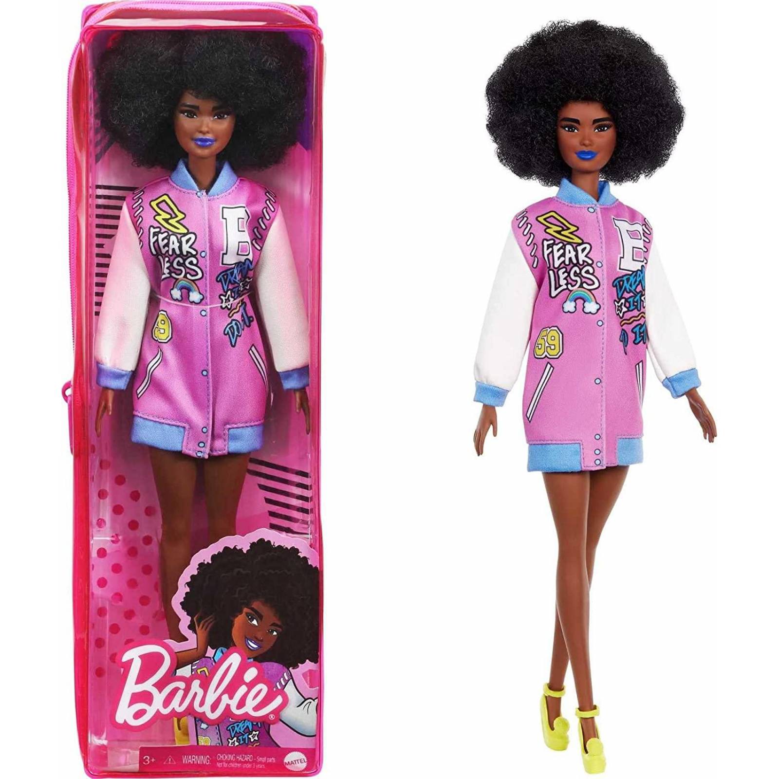 Barbie Fashionistas muñeca #156 morena afro y labios azules 