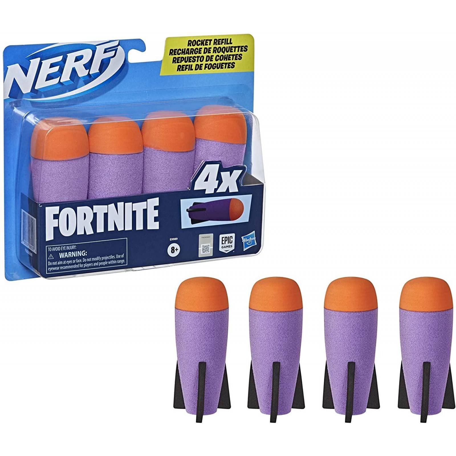 Nerf Fortnite - Repuesto de Cohetes - Incluye 4 Cohetes Oficiales de Espuma
