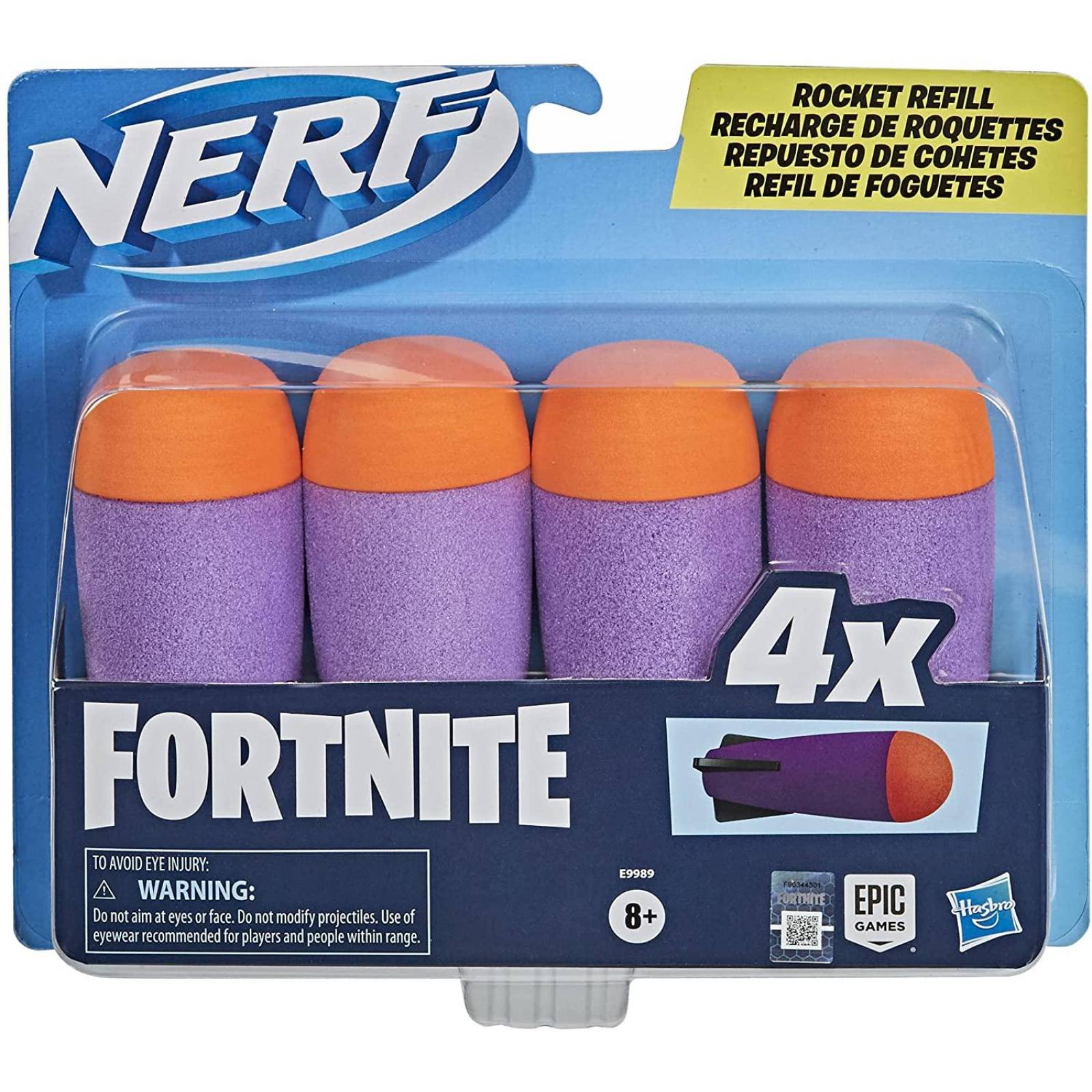 Nerf Fortnite - Repuesto de Cohetes - Incluye 4 Cohetes Oficiales de Espuma