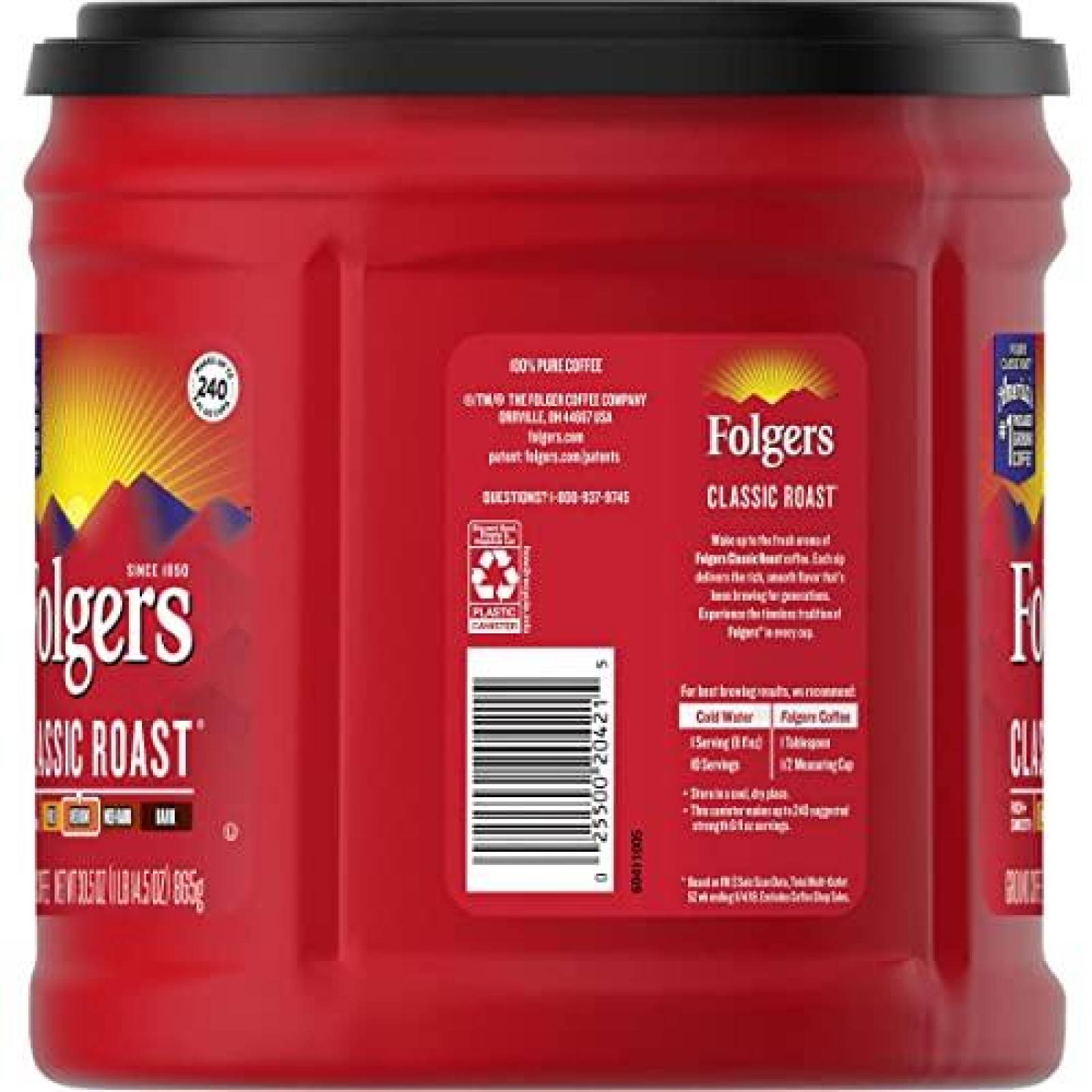 Folgers Café tostado clásico, lata de 865 gr