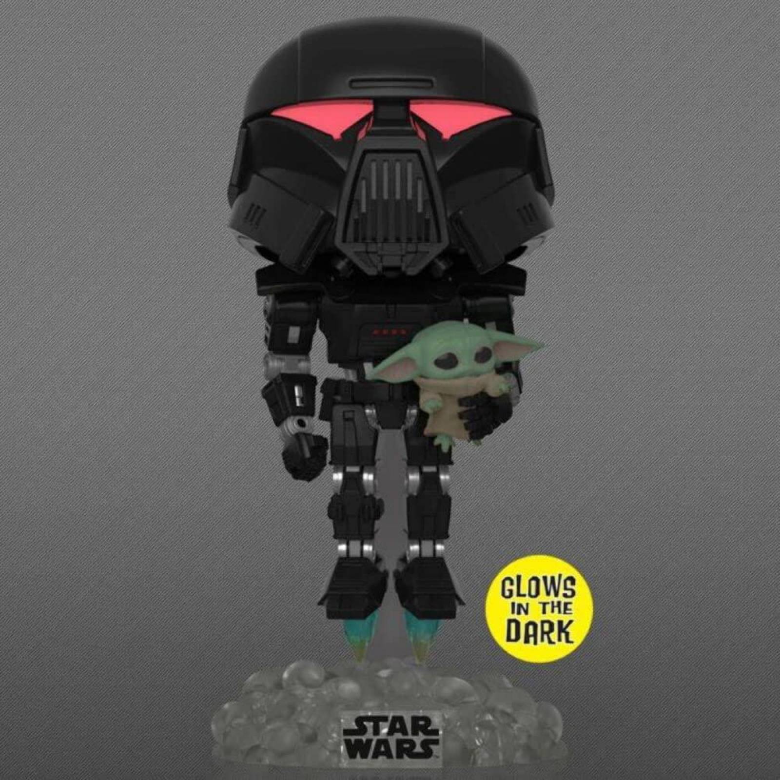 POP Funko Star Wars: The Mandalorian Dark Trooper con figura de vinilo Grogu que brilla en la oscuri