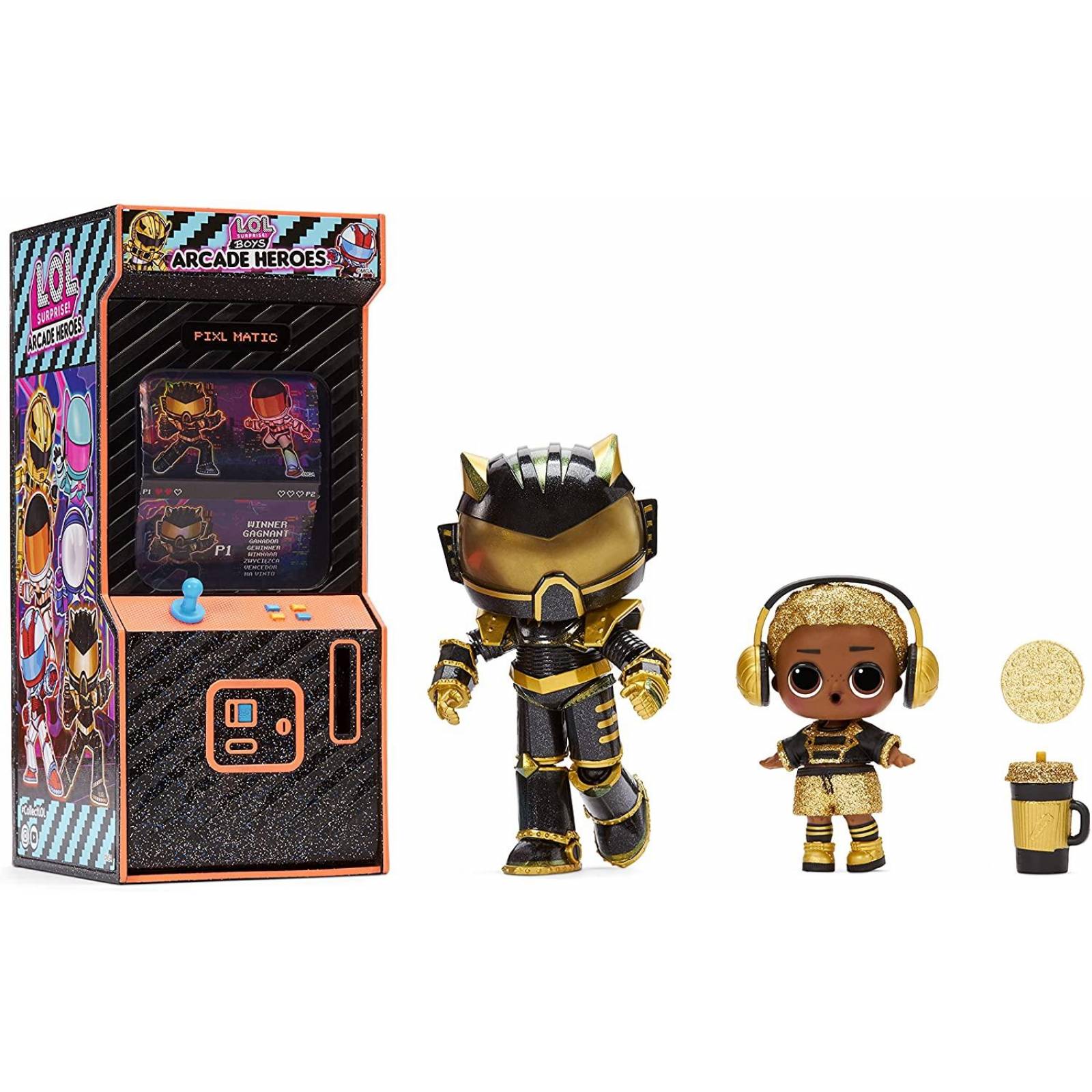 LOL Surprise Kids Arcade Heroes Series 2 Figura de acción. Muñeca con 15 sorpresas 