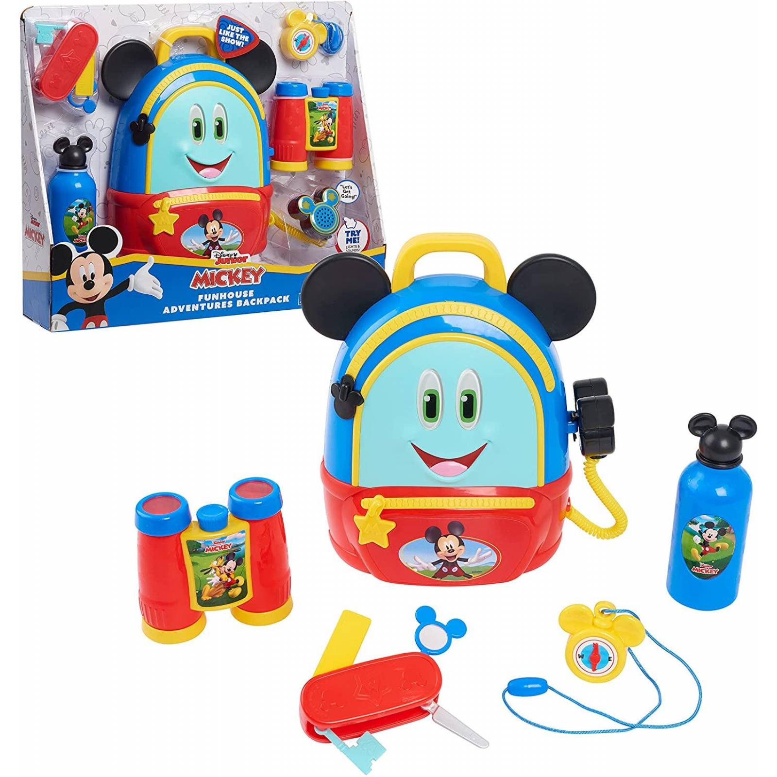 Mochila Disney Junior Mickey Mouse Funhouse Adventures de 5 piezas con luces y accesorios de sonidos 
