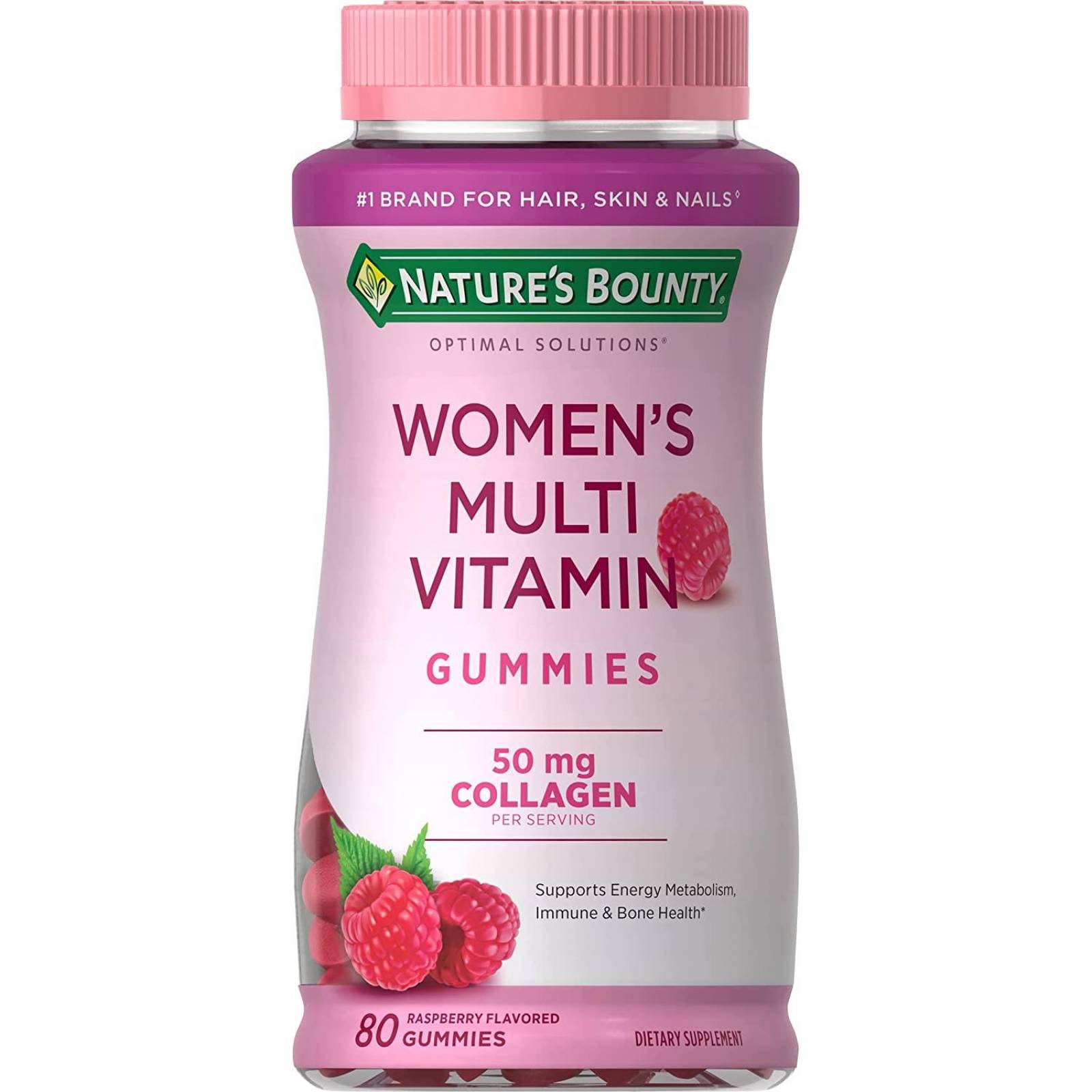 Nature´s Bounty. Multivitamínico en gomitas para mujer, frambuesa, colágeno 50mg, 80u 