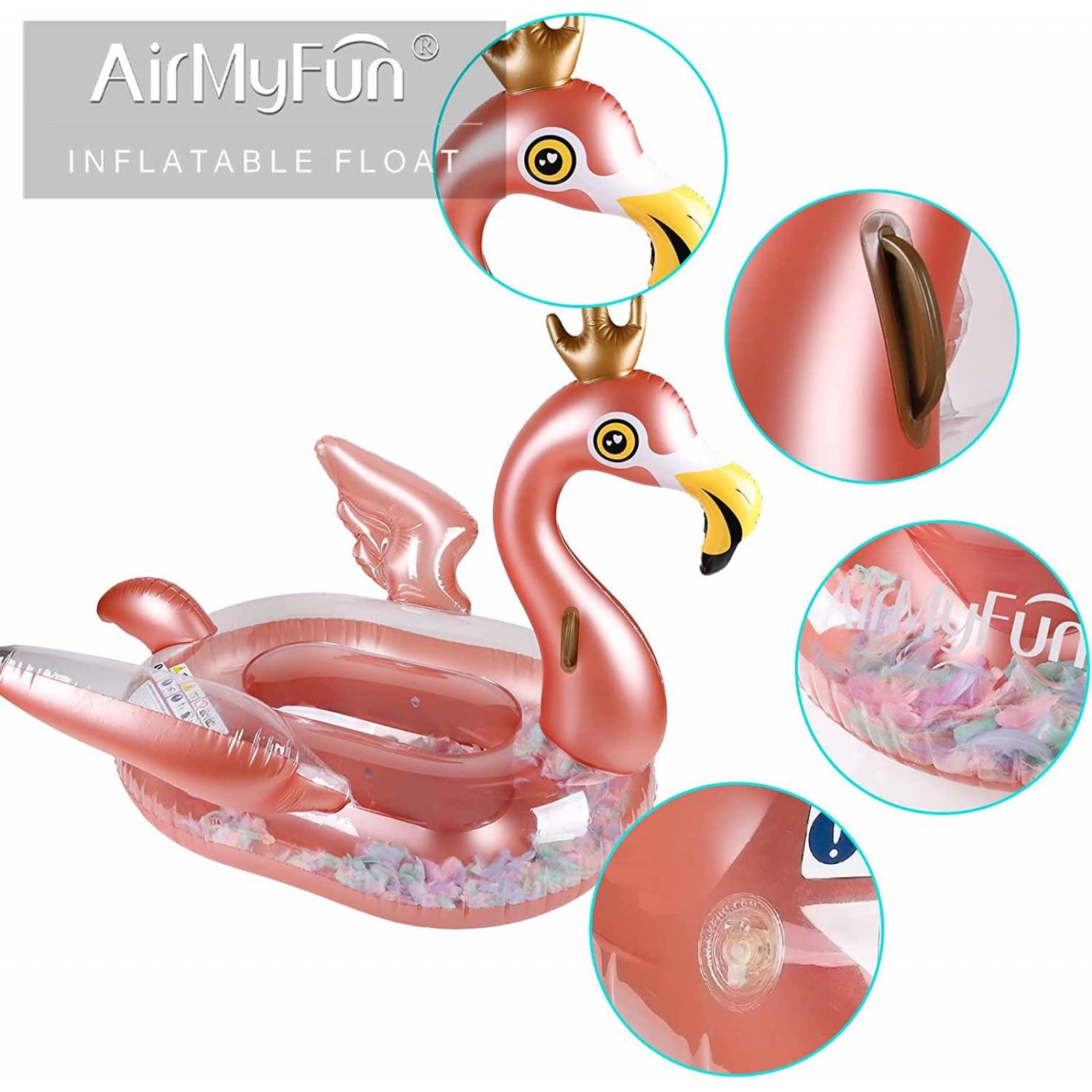 AirMyFun Flotador inflable gigante para piscina, Flamingo 