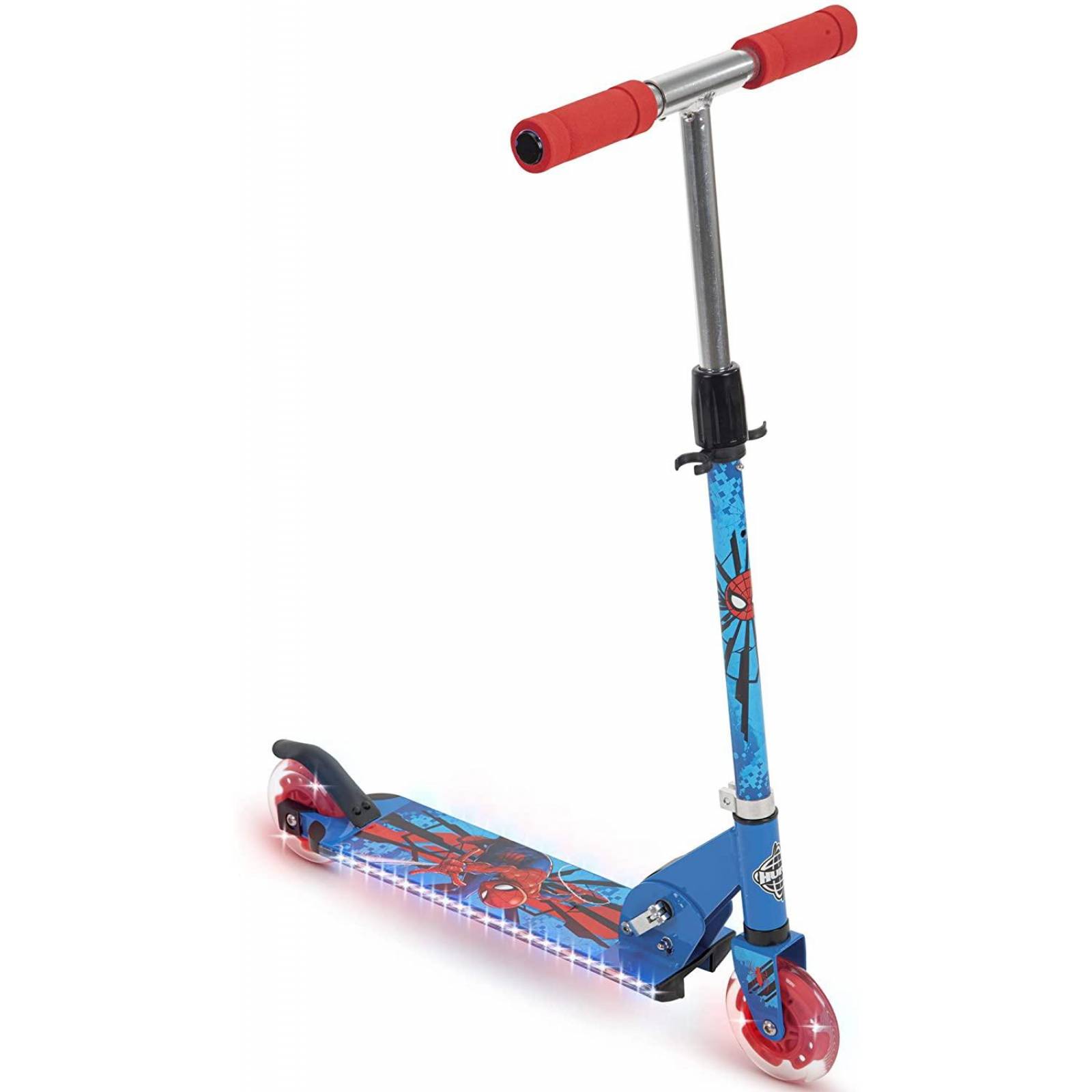Huffy Electro-Light Scooter de 2 ruedas en línea, Marvel Spider Man