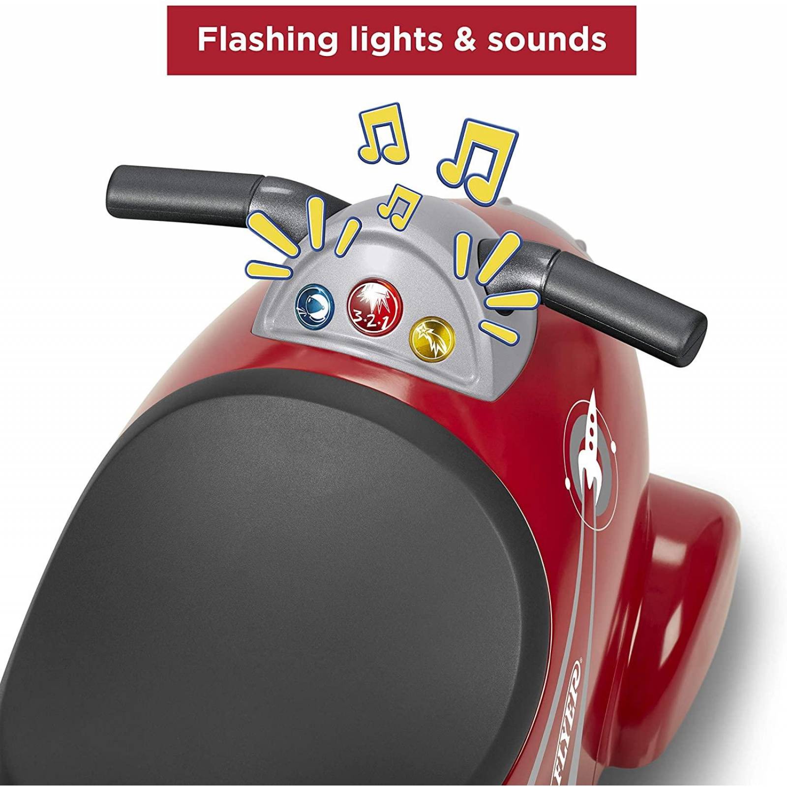 Radio Flyer Retro Rocket. Carro de niños para montar con luces y sonidos