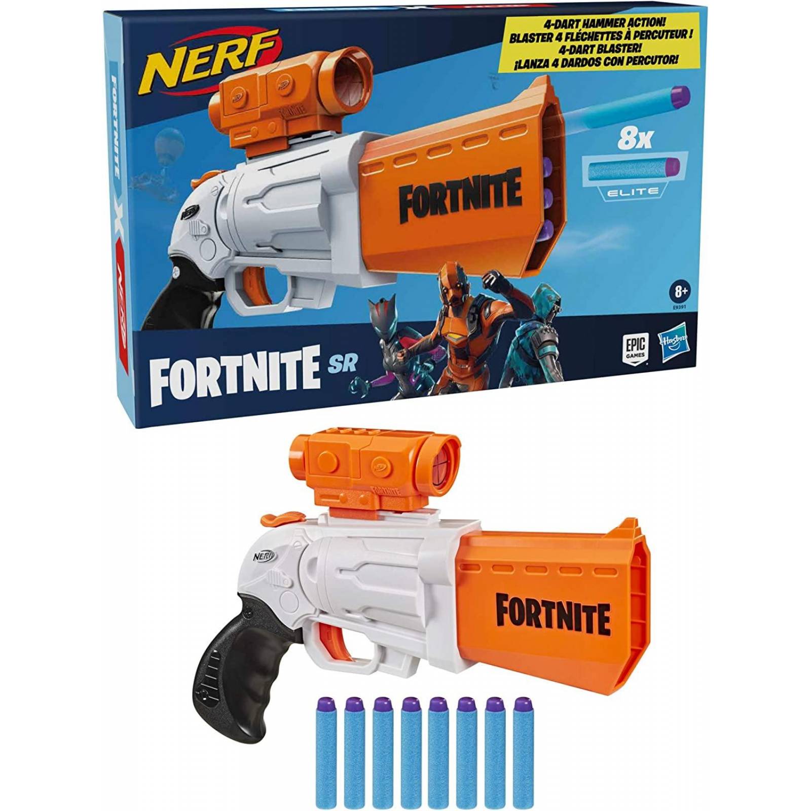 NERF Fortnite SR Blaster, lanza 4 dardos 