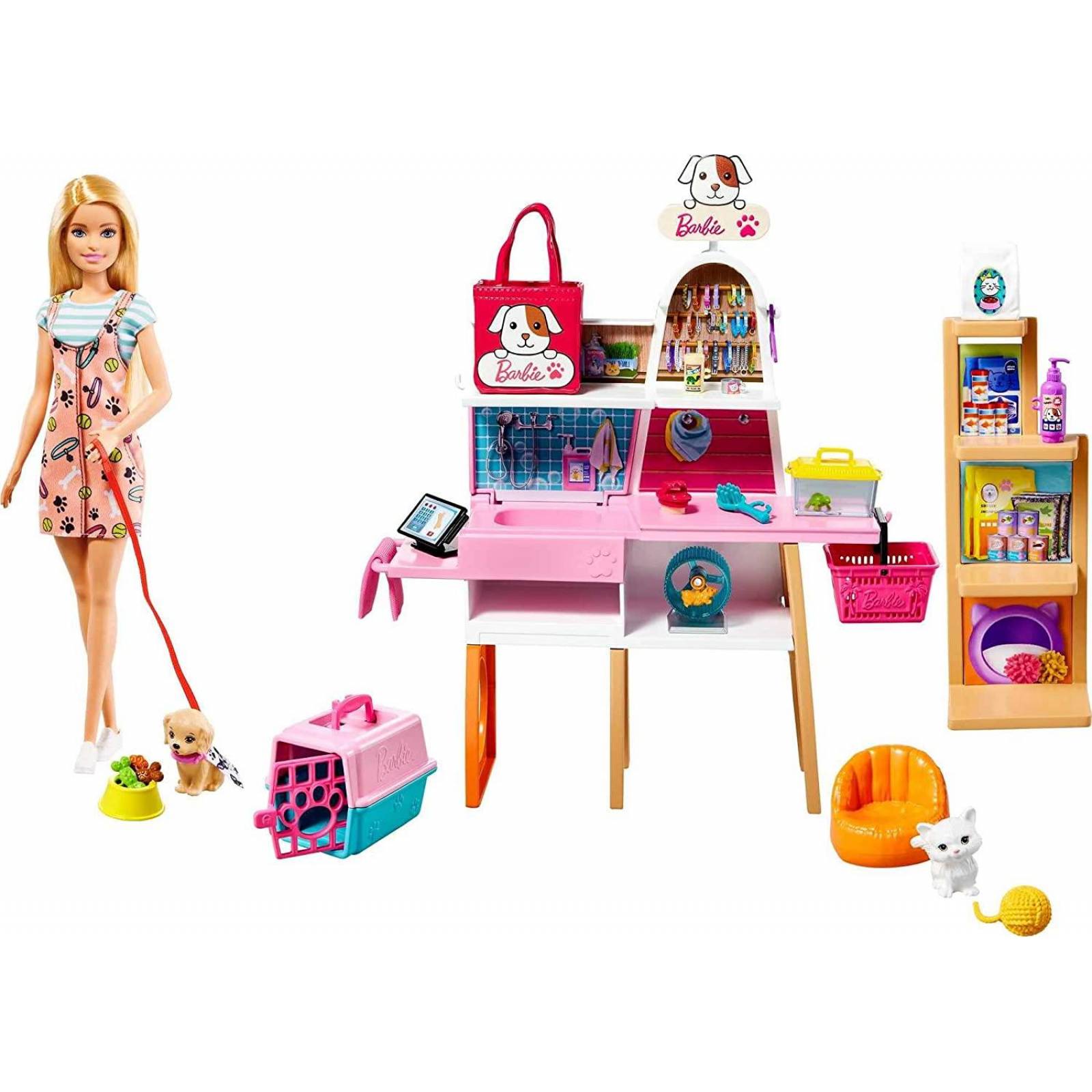 Barbie Tienda de Mascotas con accesorios, incluye muñeca rubia 