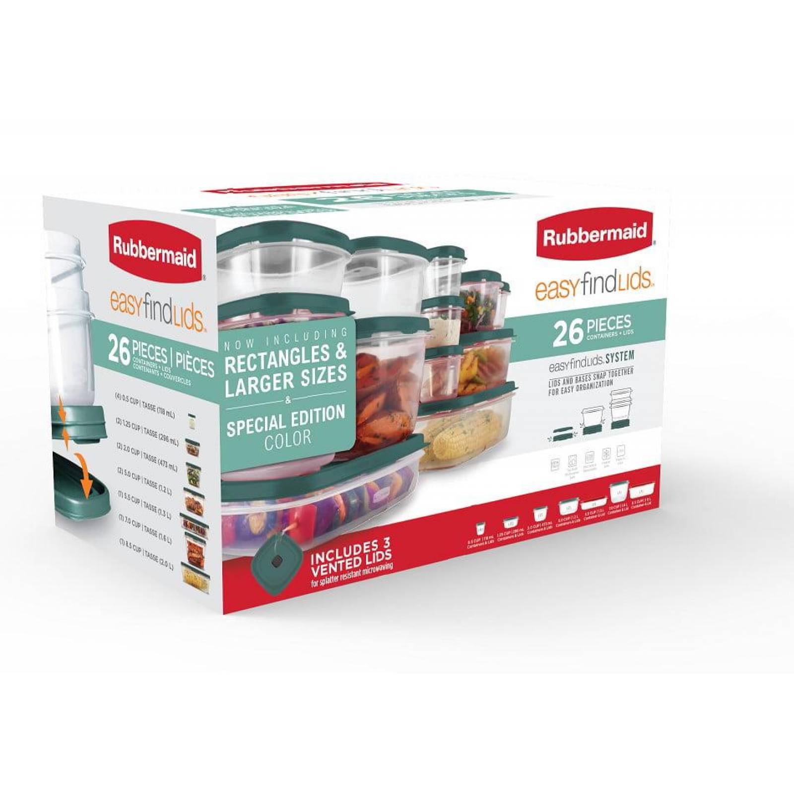 Rubbermaid EasyFindLids Juego de recipientes de almacenamiento de alimentos de plástico de 26 piezas 