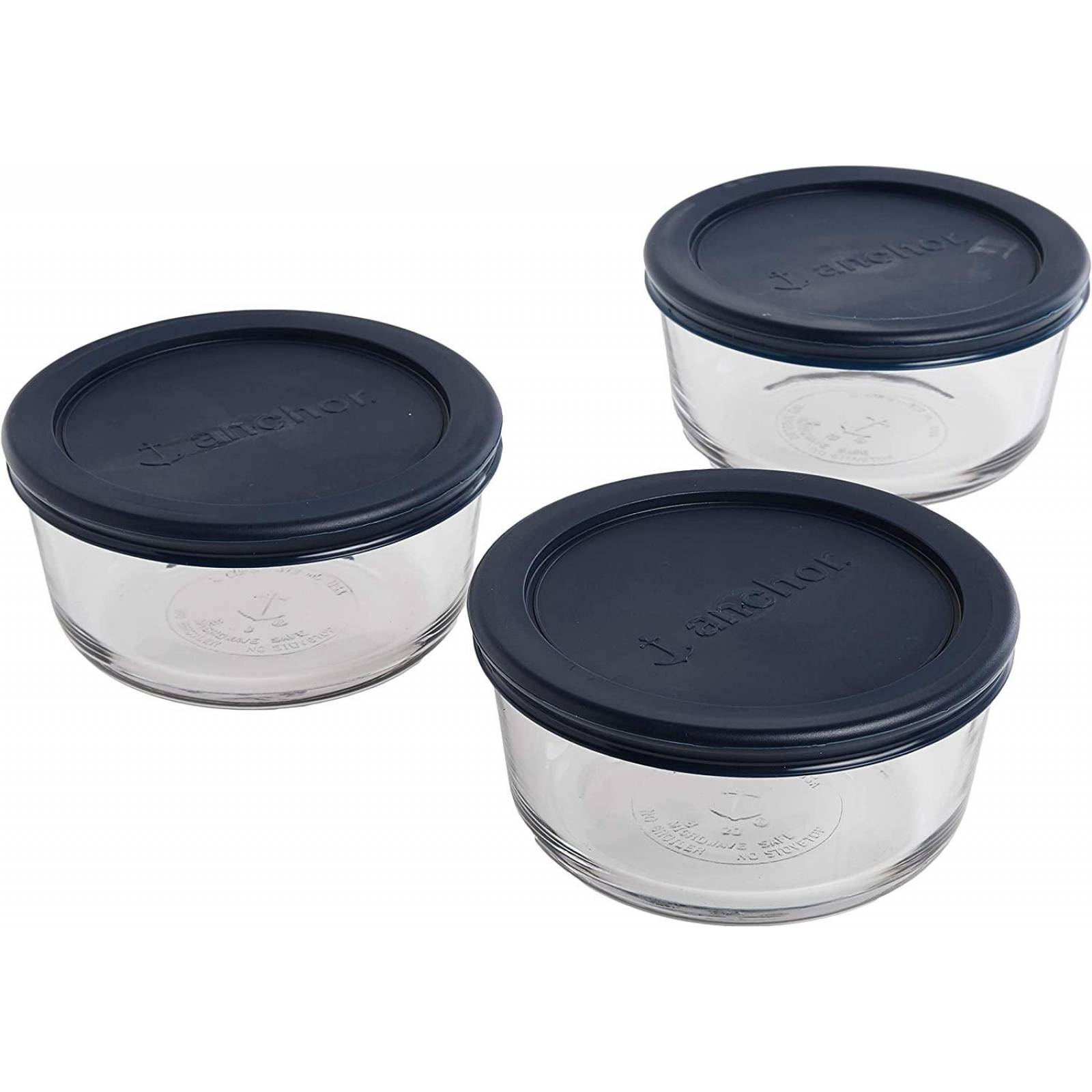 Anchor Hocking Recipientes de almacenamiento de alimentos de vidrio templado, sin BPA, tapas azules
