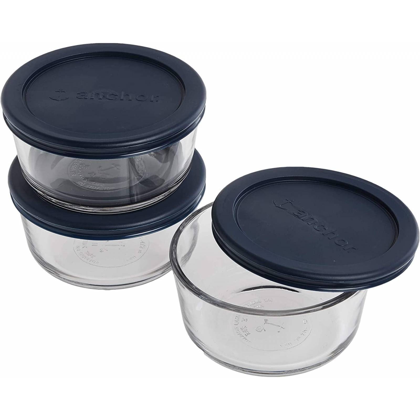 Anchor Hocking Recipientes de almacenamiento de alimentos de vidrio templado, sin BPA, tapas azules