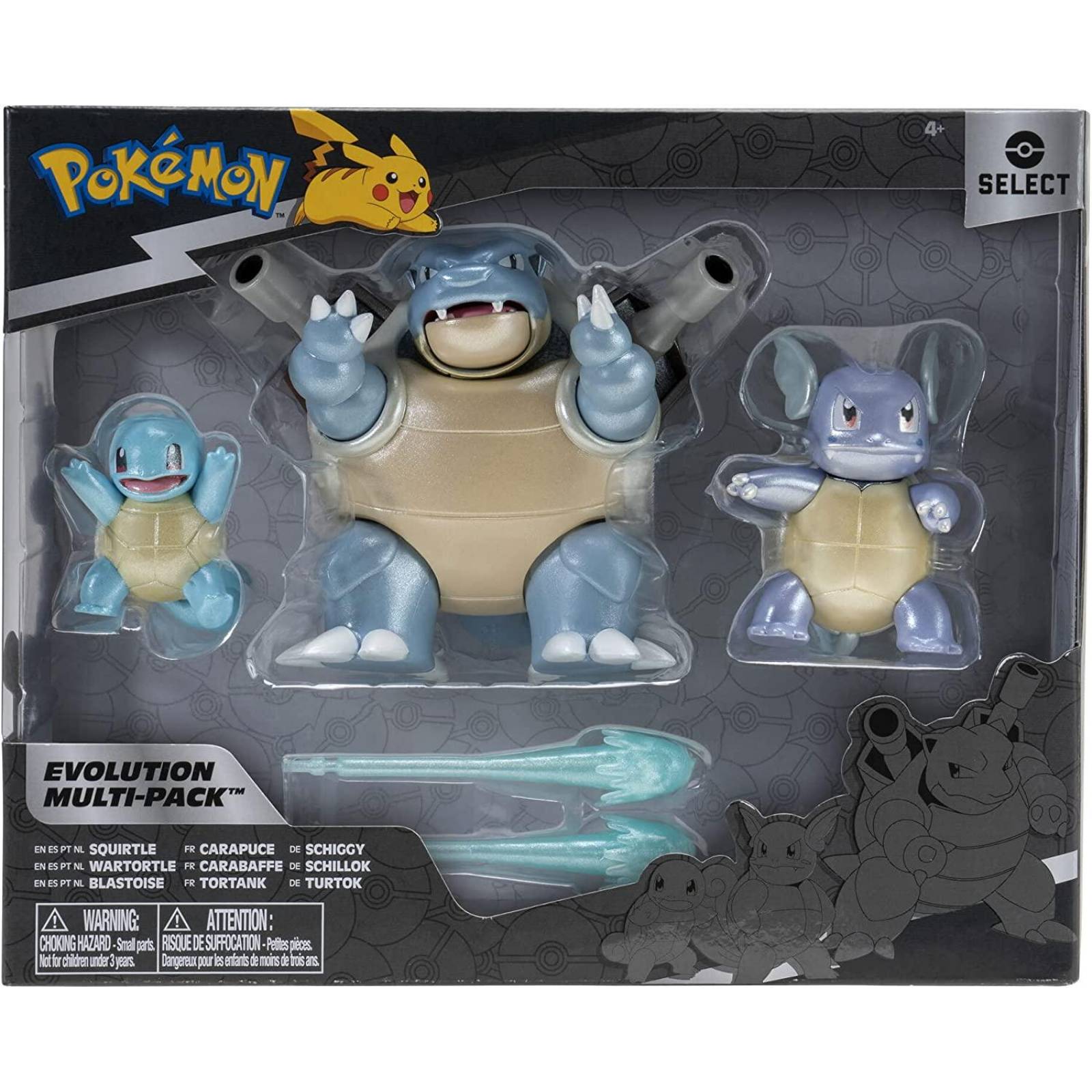 Pokemon Select Evolution - Paquete de 3 unidades (Squirtle, Wartortle y Blastoise). Figuras 