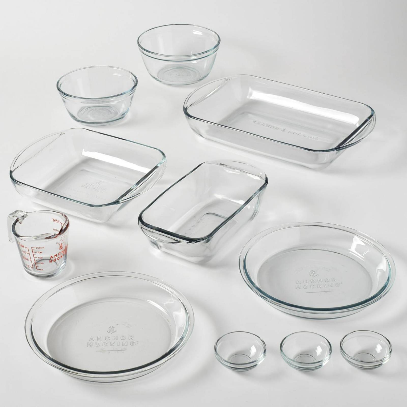 Anchor Hocking Glass Set de recipientes para hornear, 11 piezas, varios tamaños con taza medidora