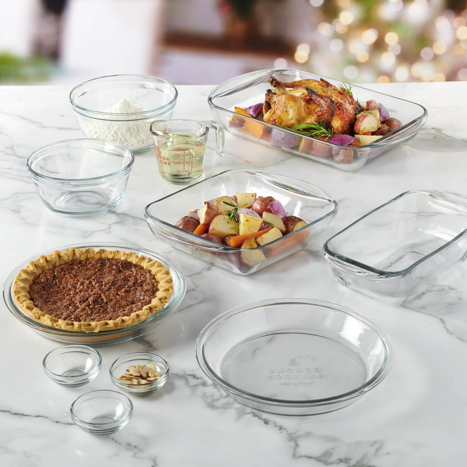 Anchor Hocking Glass Set de recipientes para hornear, 11 piezas, varios tamaños con taza medidora