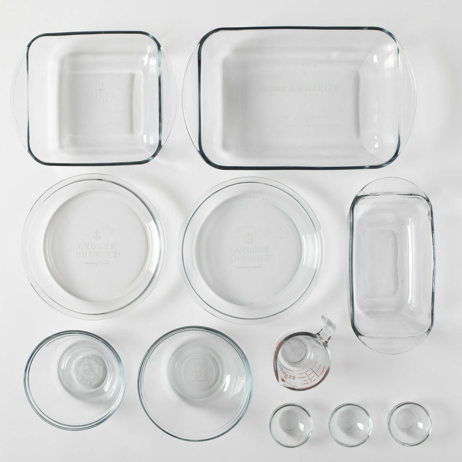 Anchor Hocking Glass Set de recipientes para hornear, 11 piezas, varios tamaños con taza medidora