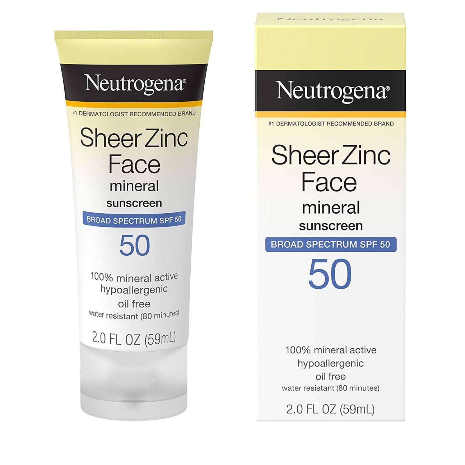 Neutrogena Sheer Zinc Oxide Dry-Touch Mineral Face. Crema solar. SPF 50 